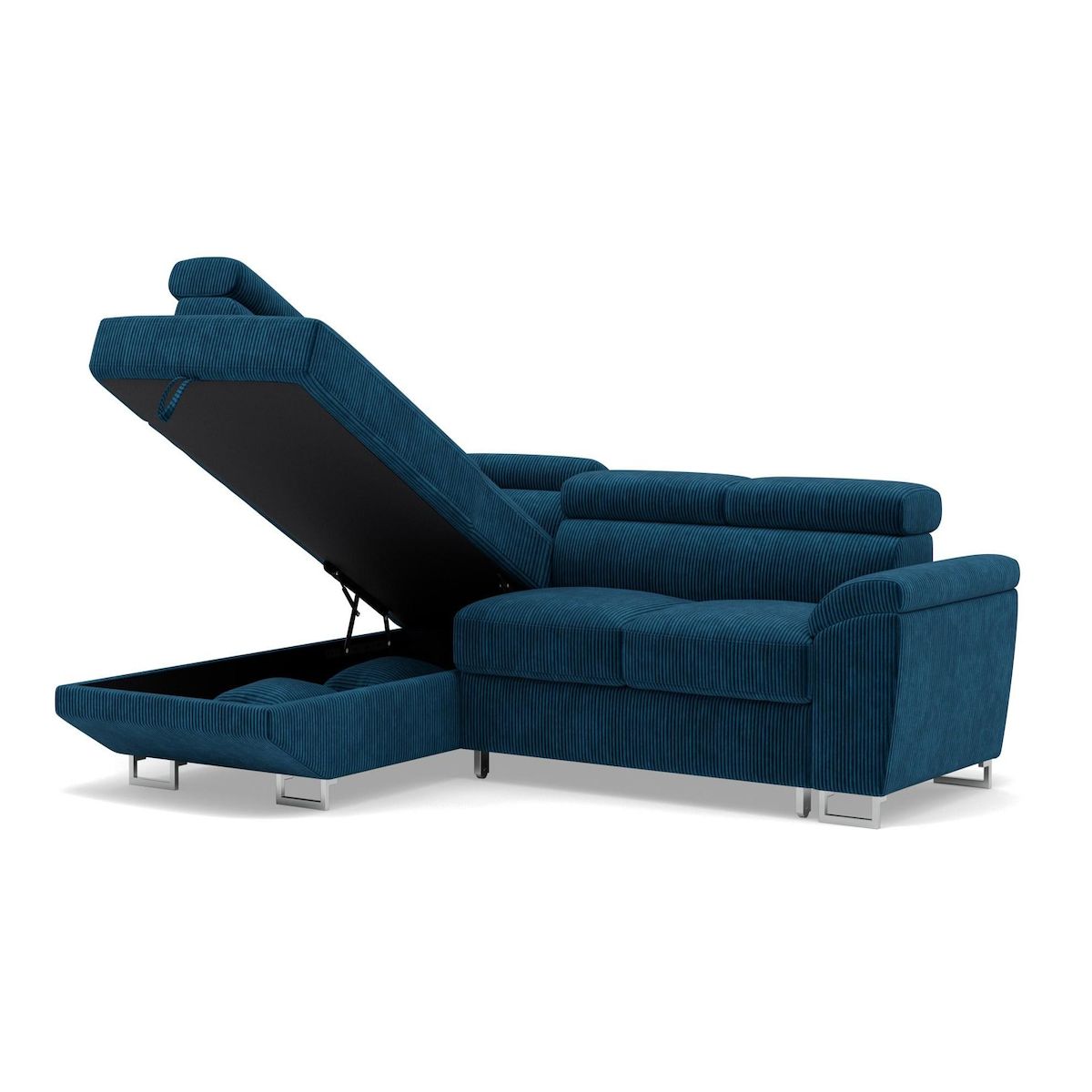 BEST MOBILIER Baoji - canapé d'angle gauche 5 places convertible avec têtières et coffre en velours côtelé