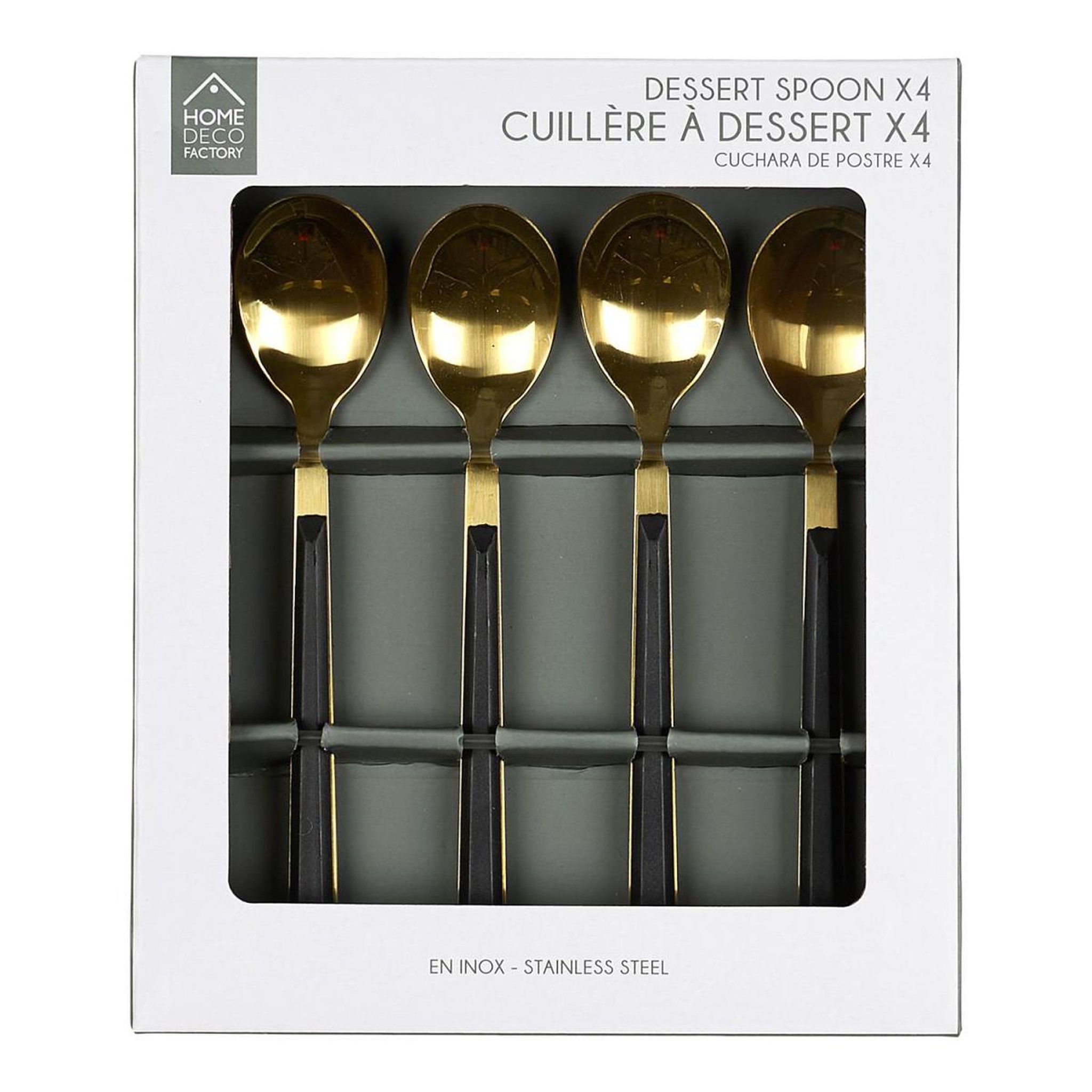 Voir la diapositive 4 : The Home Deco Factory Lot de 4 Cuillères à Dessert en Inox  Charlotte  15cm Noir & Or
