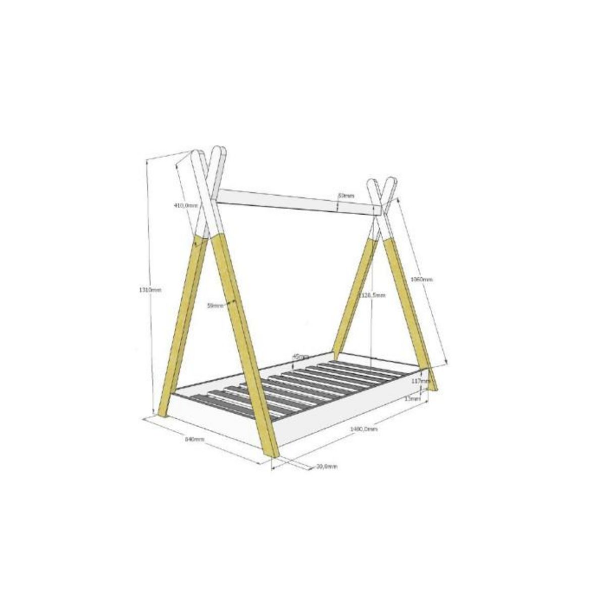 Paris Prix Lit Enfant Design & Matelas  Tipi  70x140cm Blanc