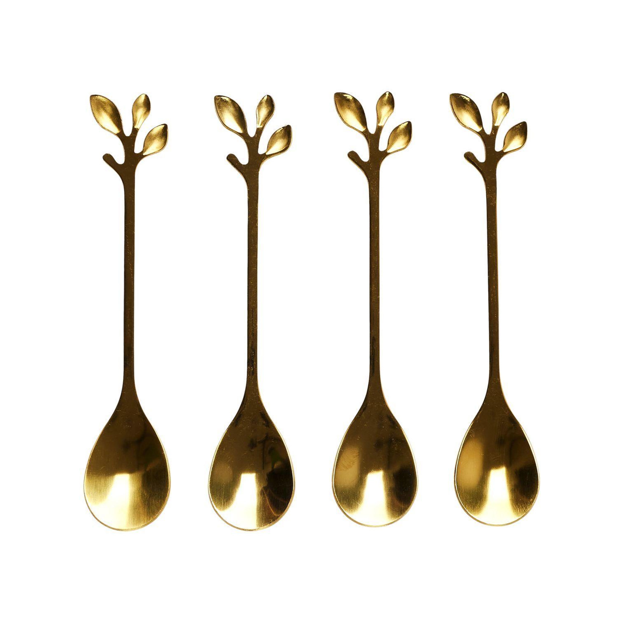 The Home Deco Factory Lot de 4 cuillères à café Feuille - Doré