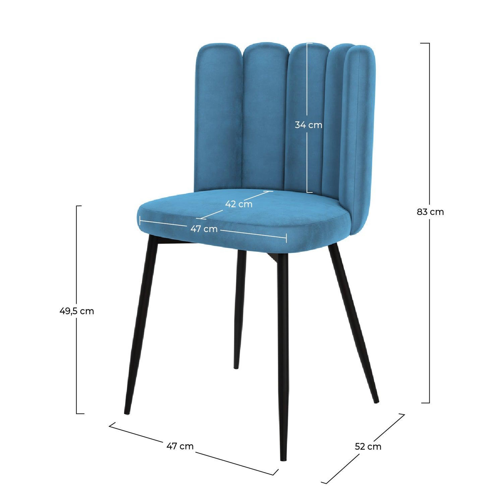 Voir la diapositive 4 : MAISON PAVANE Lot de 2 chaises en velours bleu et pieds en métal noir-rosy