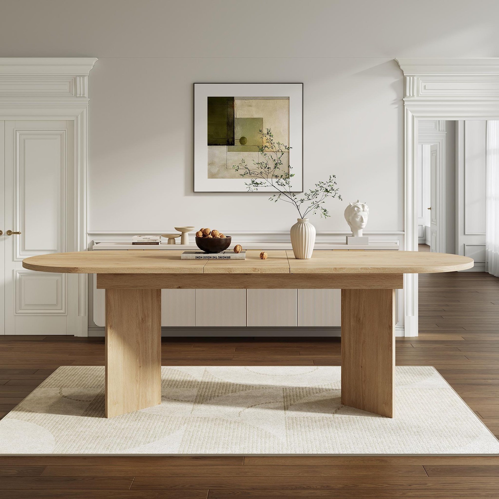 Voir la diapositive 2 : MERAX Table à manger extensible 160/200x90 cm pour 6-8 personnes avec plateau épais