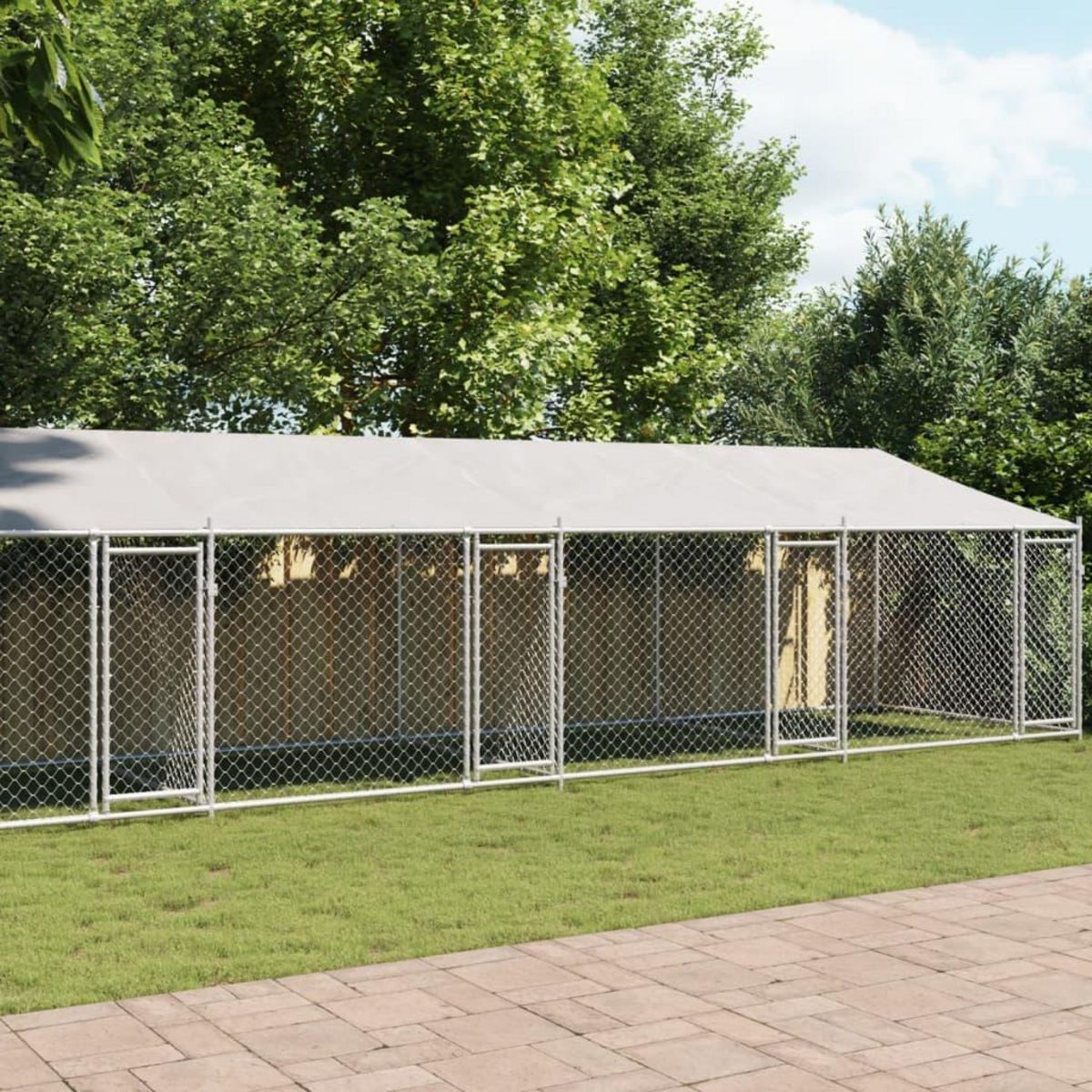 VIDAXL Cage pour chien avec toit/portes gris 12x2x2 m acier galvanise