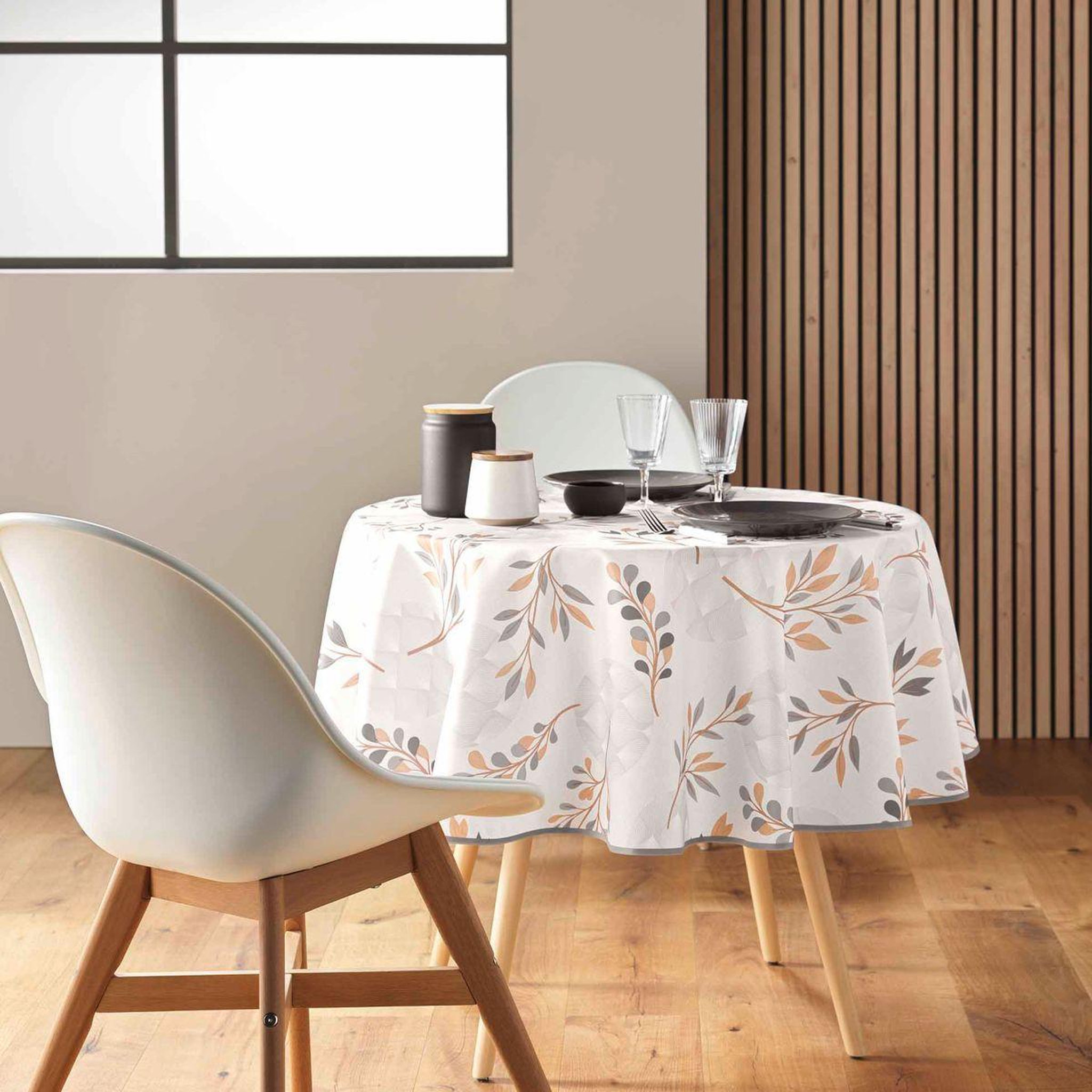 Voir la diapositive 4 : Douceur d'Intérieur Nappe ronde antitache imprimé  manola  180cm naturel