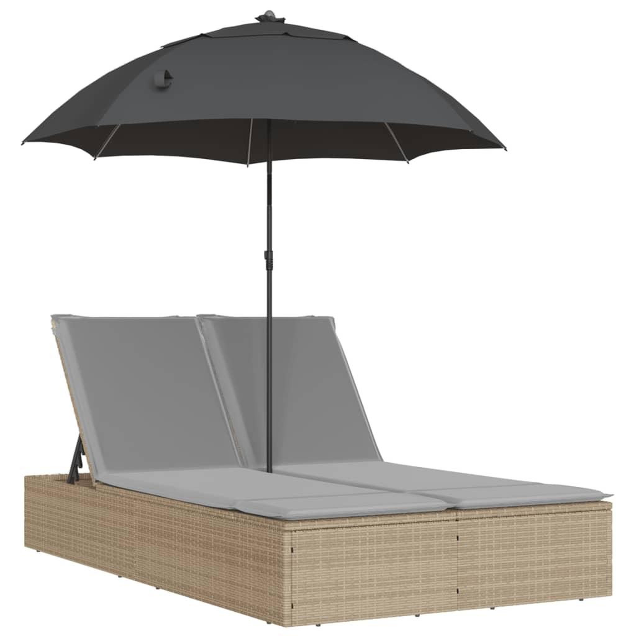 Voir la diapositive 2 : VIDAXL Chaise longue double avec coussins et parasol beige poly rotin