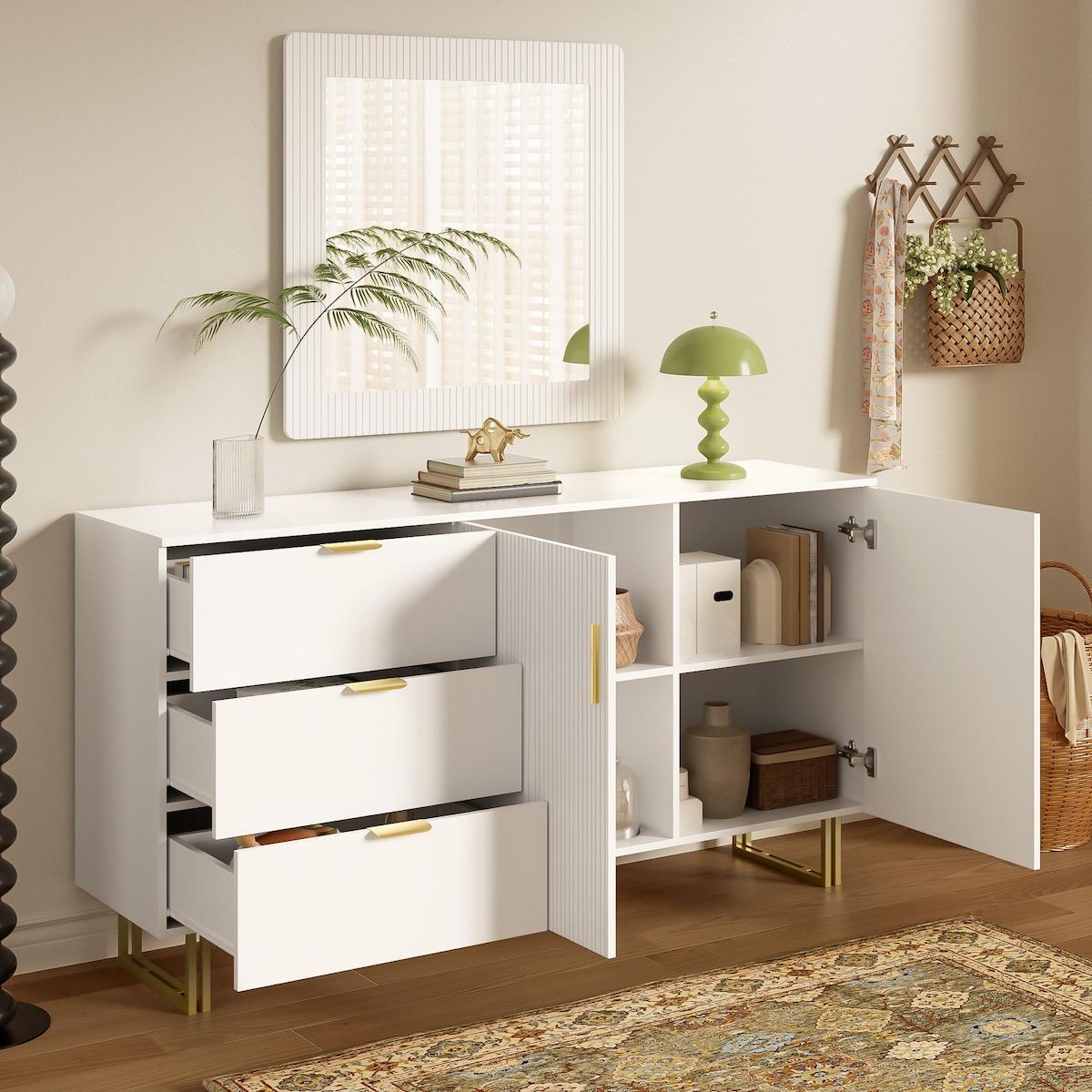 MERAX Buffet 2 porte(s) 3 tiroir(s) - 160 cm blanc mdf