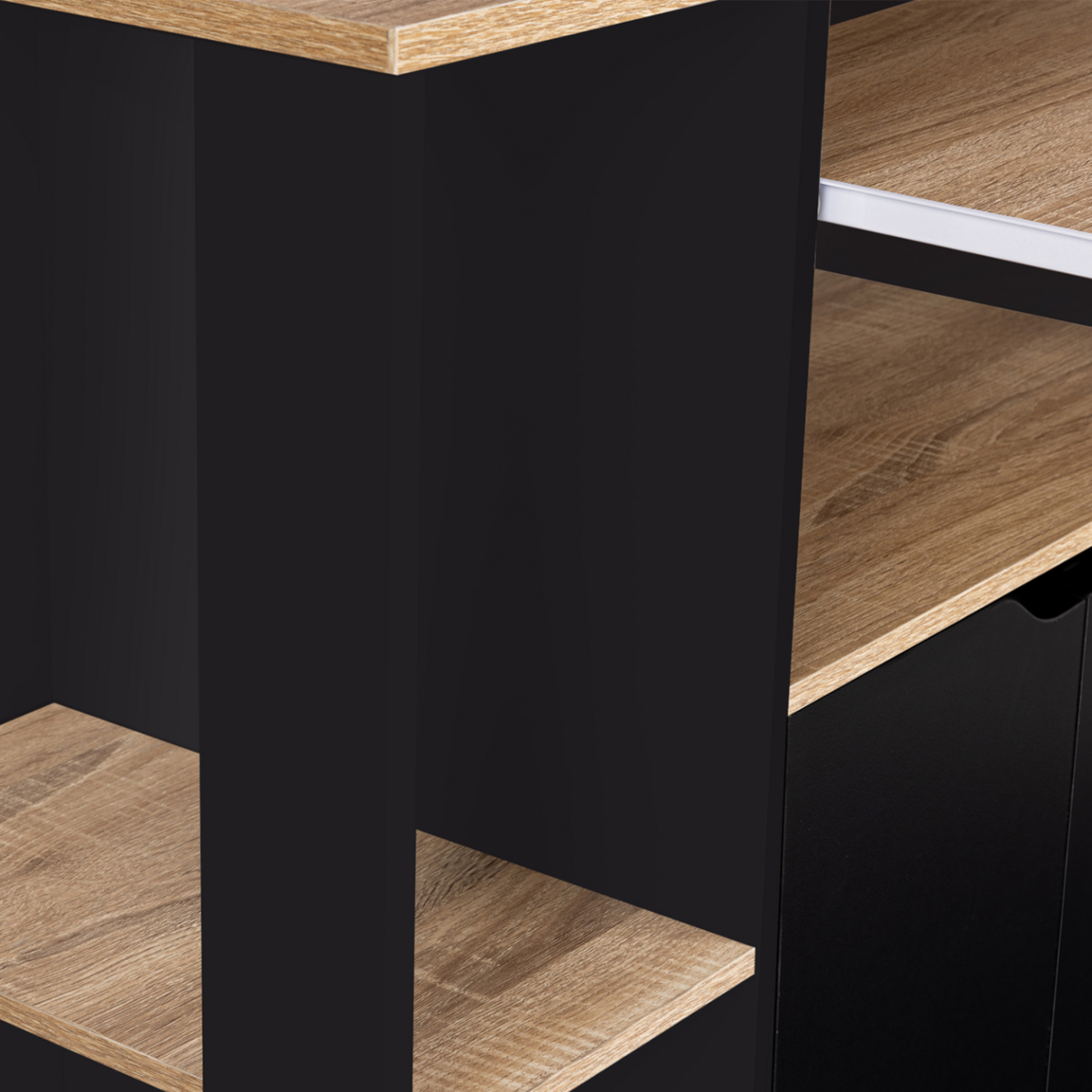 ID MARKET Desserte de cuisine COSI bois noir et plateaux façon hêtre L.76 CM