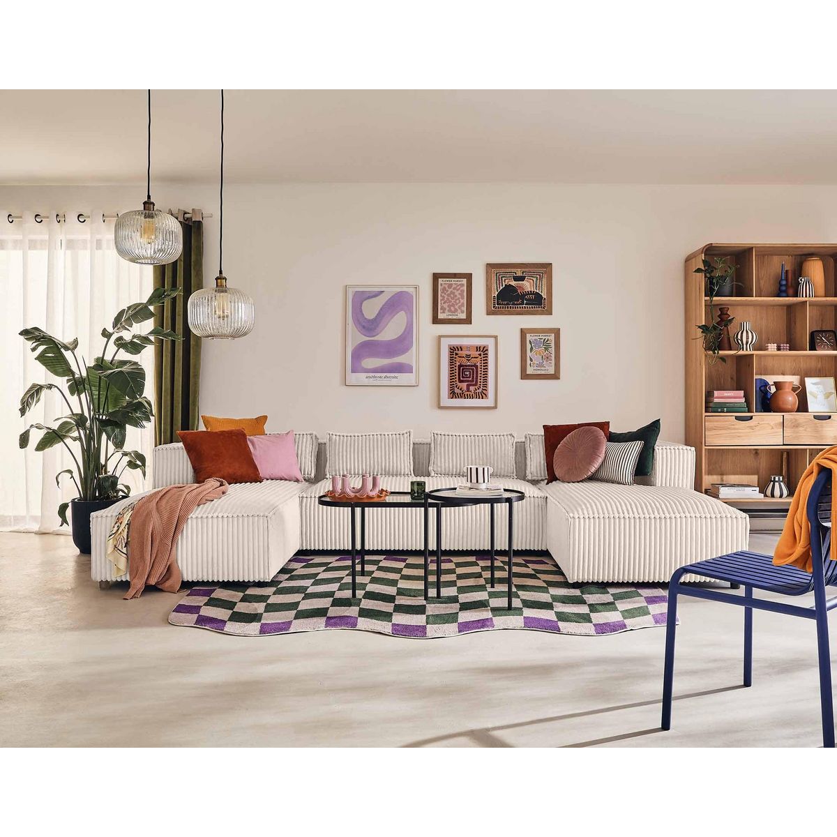 LISA DESIGN Stella - canapé panoramique en u - 7 places - en velours côtelé grosses côtes