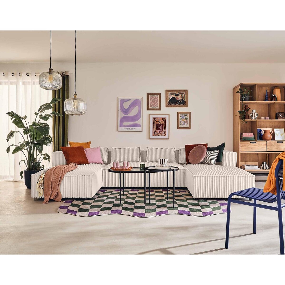 LISA DESIGN Stella - canapé panoramique en u - 7 places - en velours côtelé grosses côtes