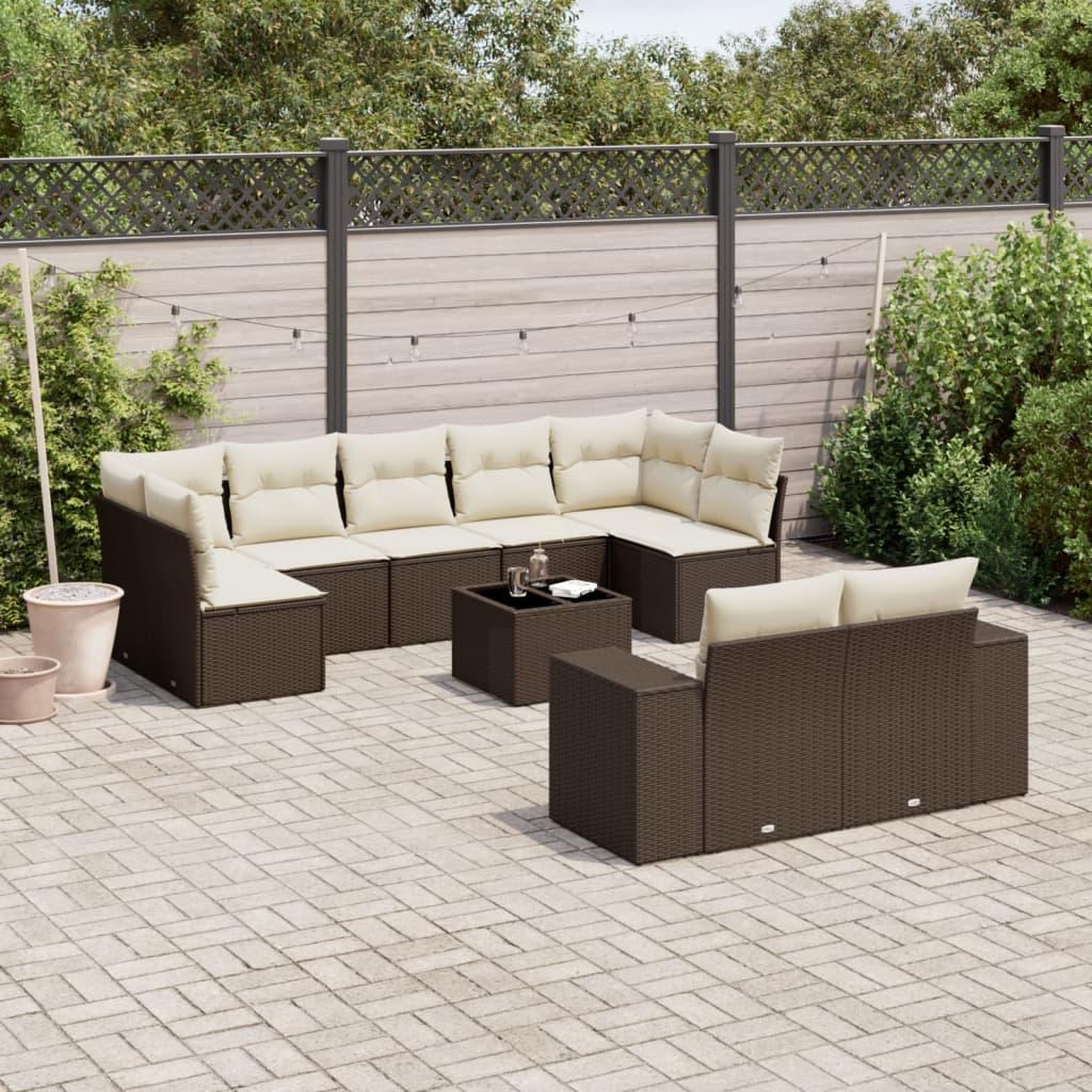 VIDAXL Salon de jardin 10 pcs avec coussins marron resine tressee