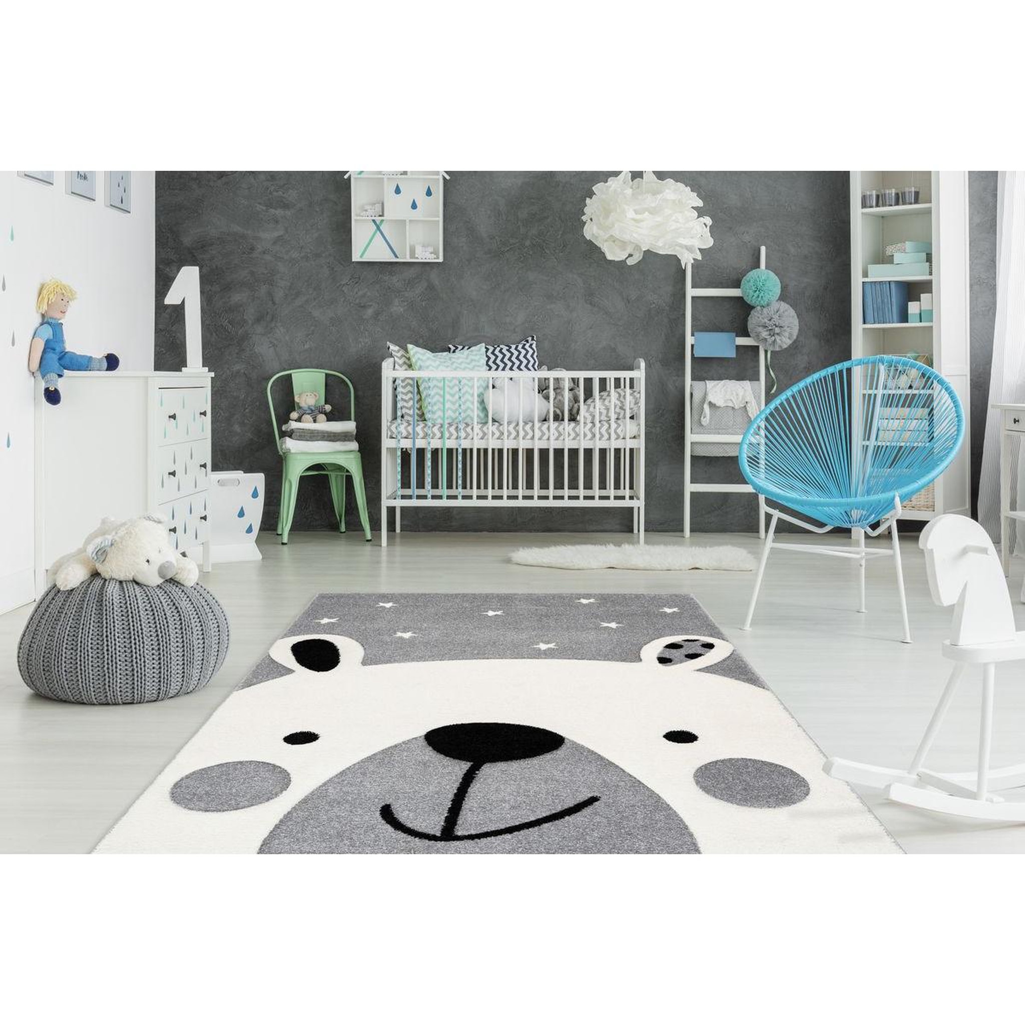 Voir la diapositive 2 : Paris Prix Tapis de Chambre Enfant Ours  Leonora  Argent
