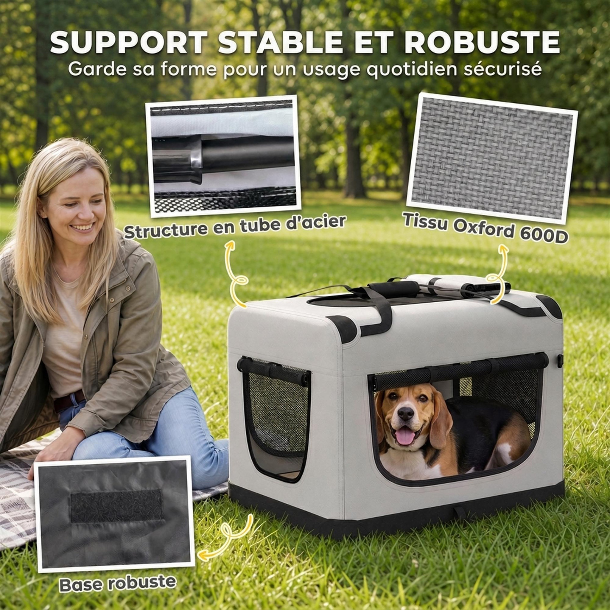 Voir la diapositive 5 : PAWHUT Sac de transport chien chat pliable poignée entrée zippée fenêtres maillées accessoires