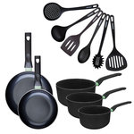 Fackelmann Set de 2 poêles 20 et 24 cm, 3 casseroles antiadhésives céramique 16, 18 et 20 cm et 6 ustensiles Fackelmann Brandao