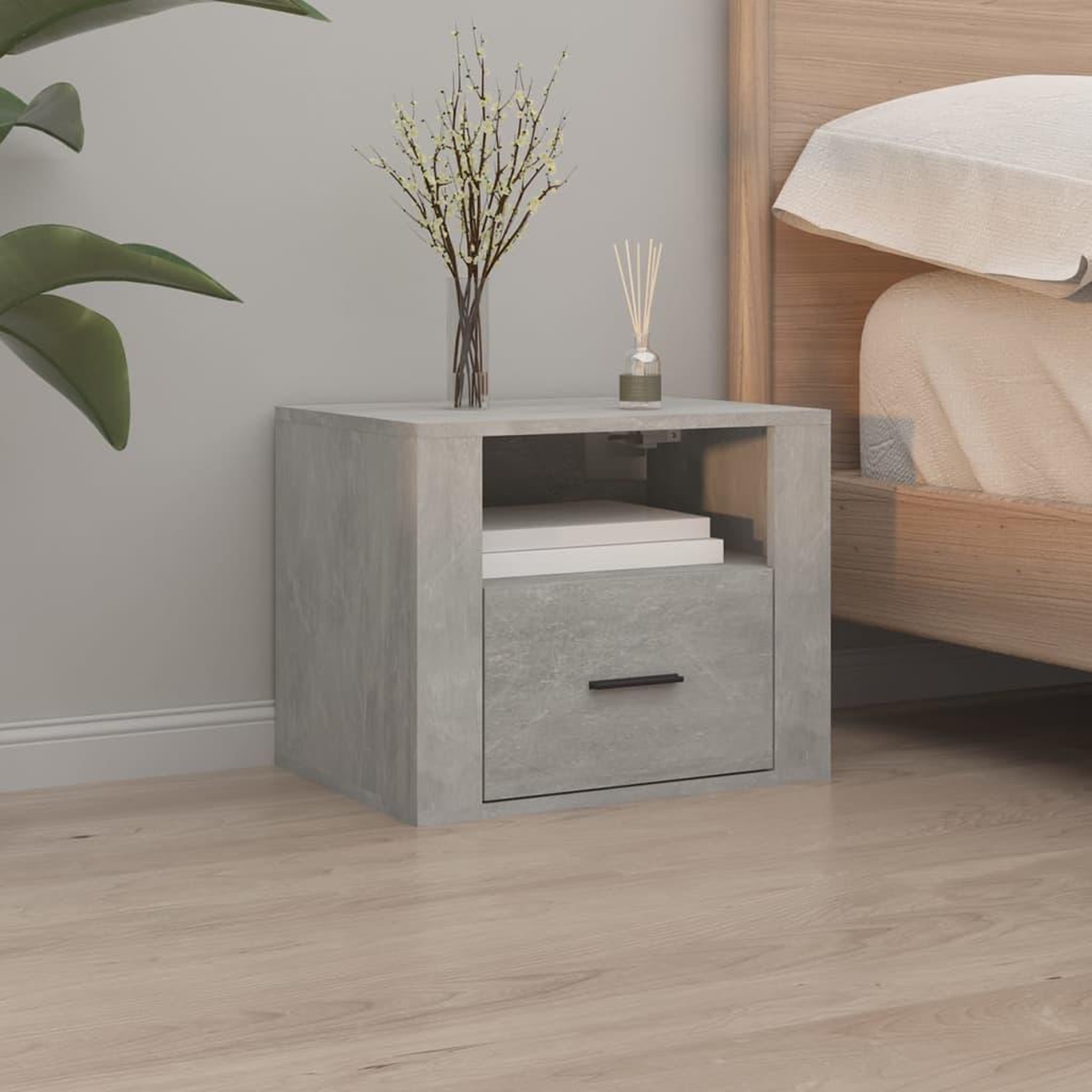 Voir la diapositive 1 : VIDAXL Table de chevet murale Gris beton 50x36x40 cm