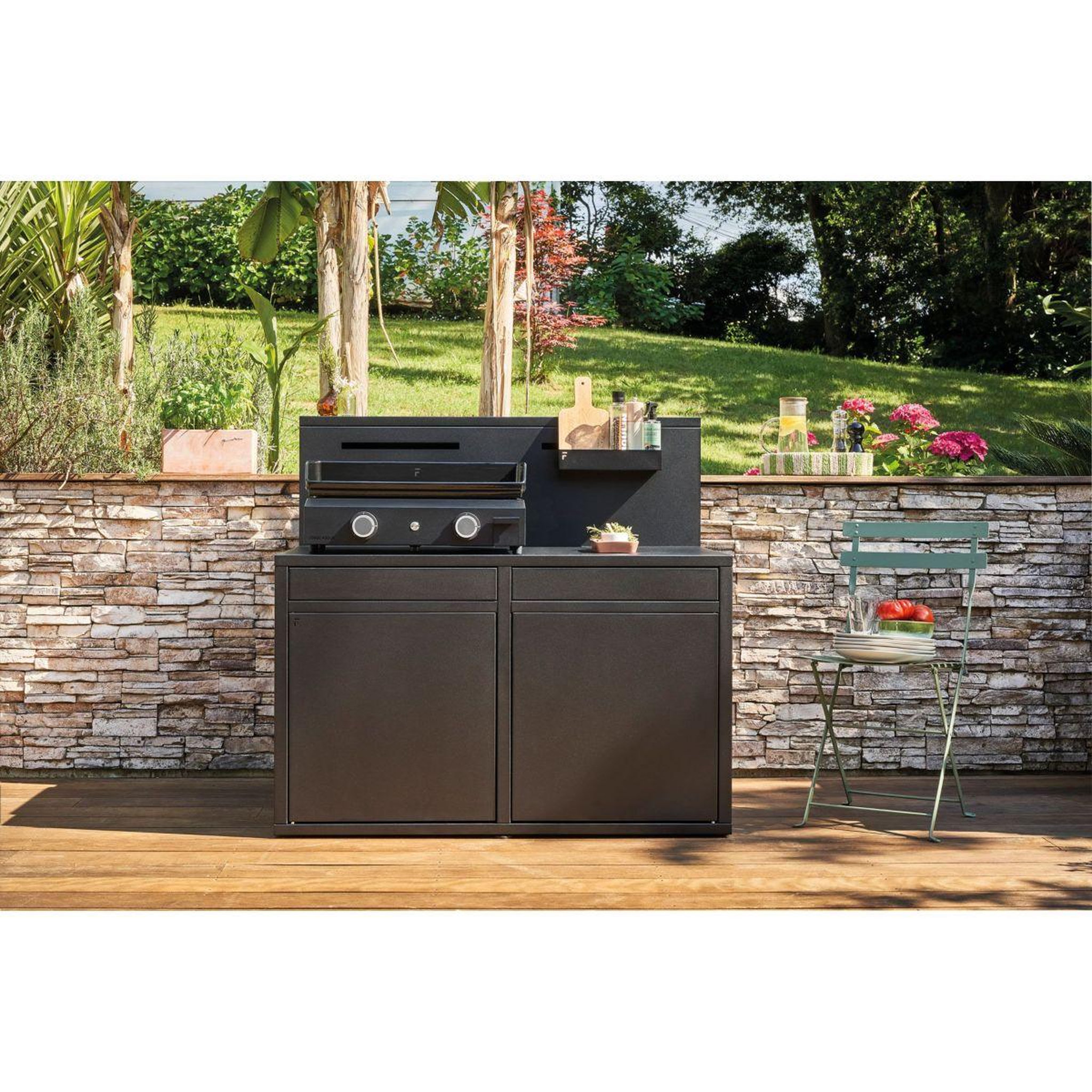 Voir la diapositive 5 : FORGE ADOUR Plancha gaz origin g 60 an noir 2 brûleurs à poser, 59.5x39.5 cm