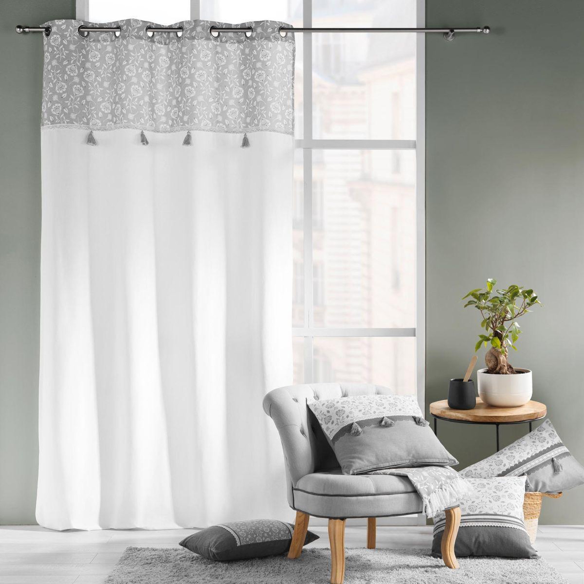 Voir la diapositive 5 : Douceur d'Intérieur Rideau à œillets imprimé  flavie  140x240cm gris