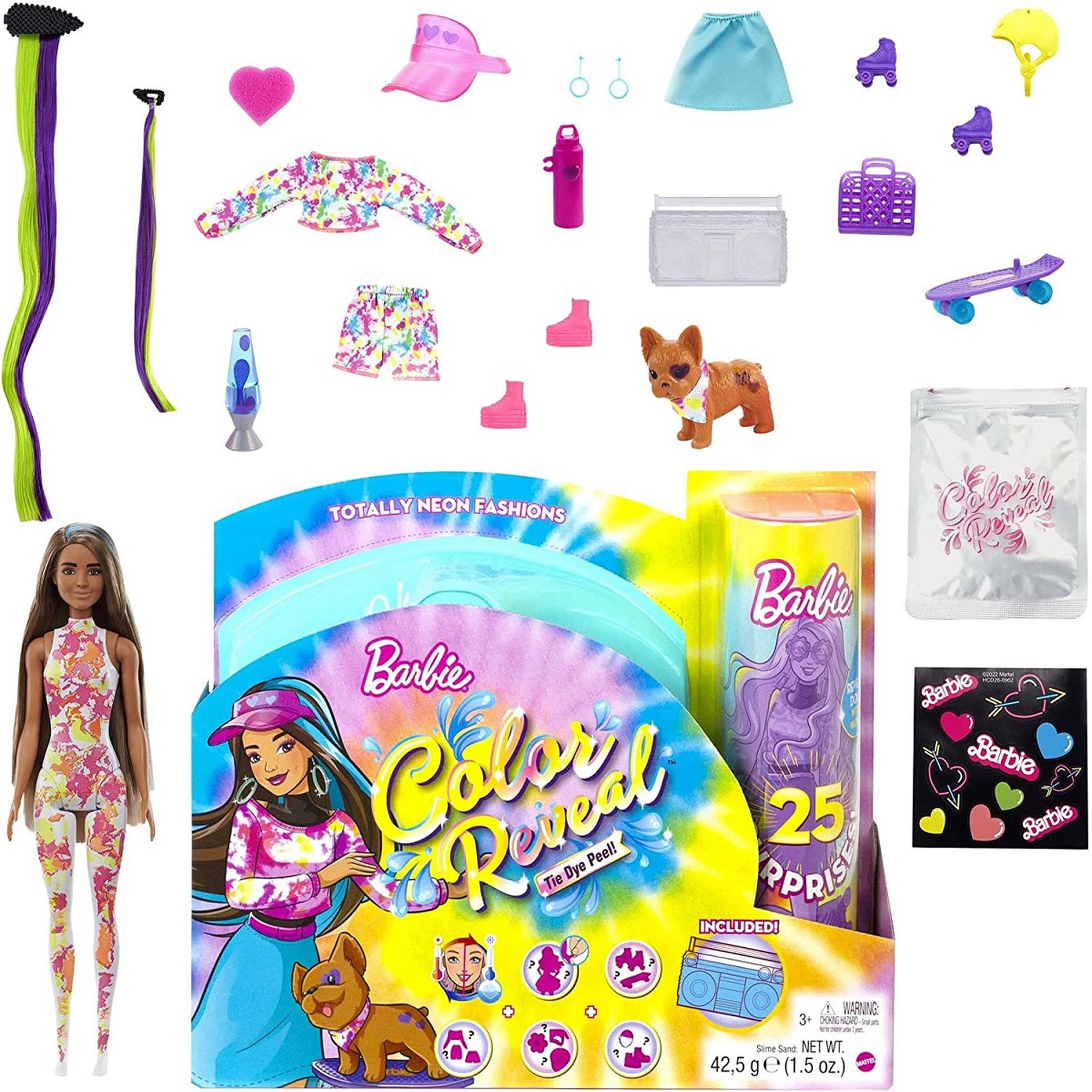 Voir la diapositive 6 : BARBIE Poupée Barbie Color Reveal avec 25 surprises Tie Dye Fluo 