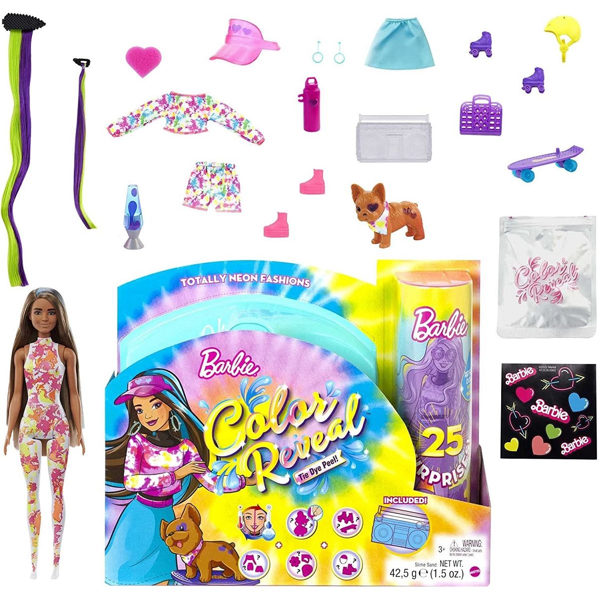 BARBIE Poupée Barbie Color Reveal avec 25 surprises Tie Dye Fluo 