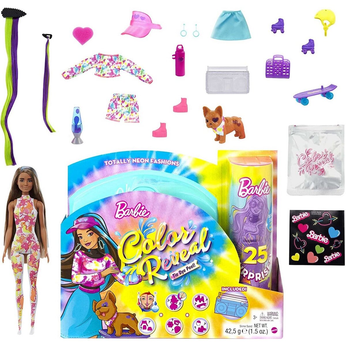 BARBIE Poupée Barbie Color Reveal avec 25 surprises Tie Dye Fluo 