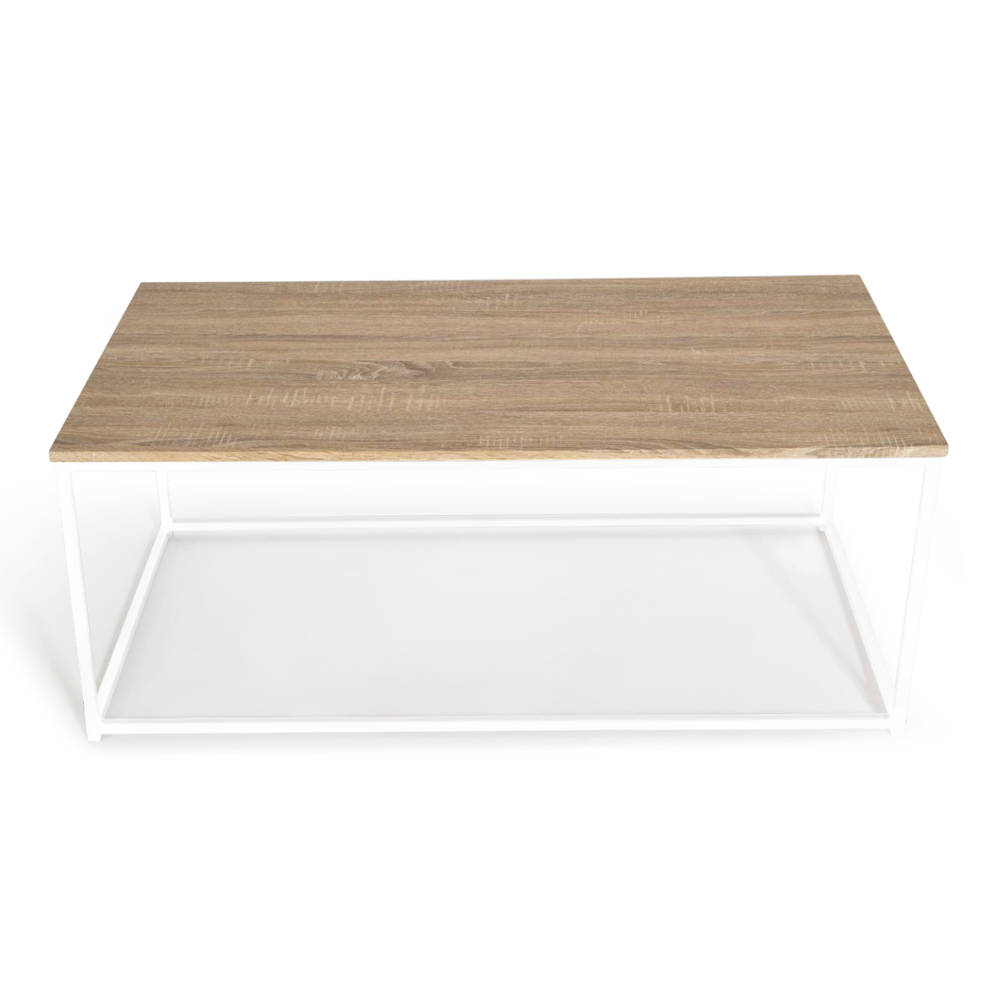 ID MARKET Table basse rectangulaire detroit 113 cm design industriel bois et métal blanc