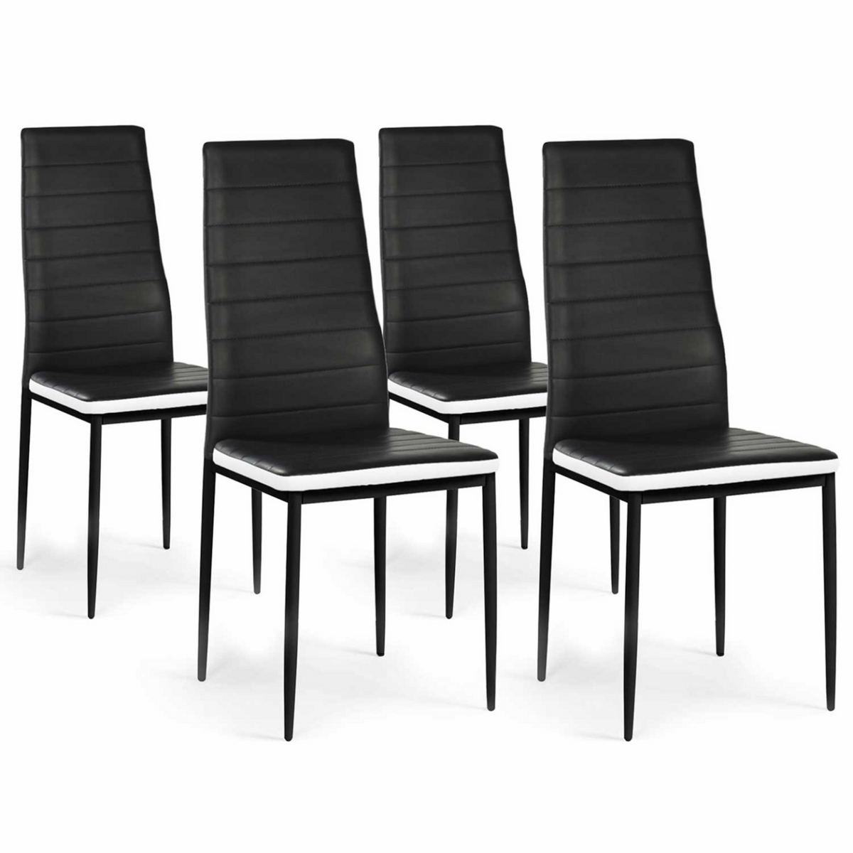 ID MARKET Lot de 4 chaises ROMANE noires bandeau blanc pour salle à manger