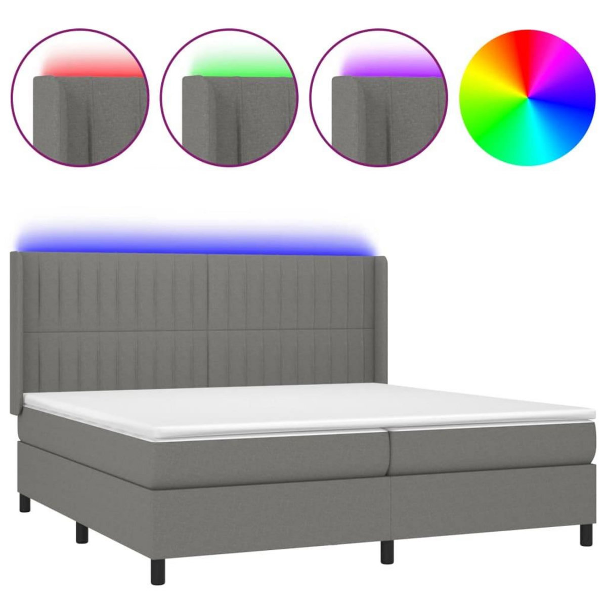 VIDAXL Sommier a lattes de lit matelas LED Gris fonce 200x200 cm Tissu
