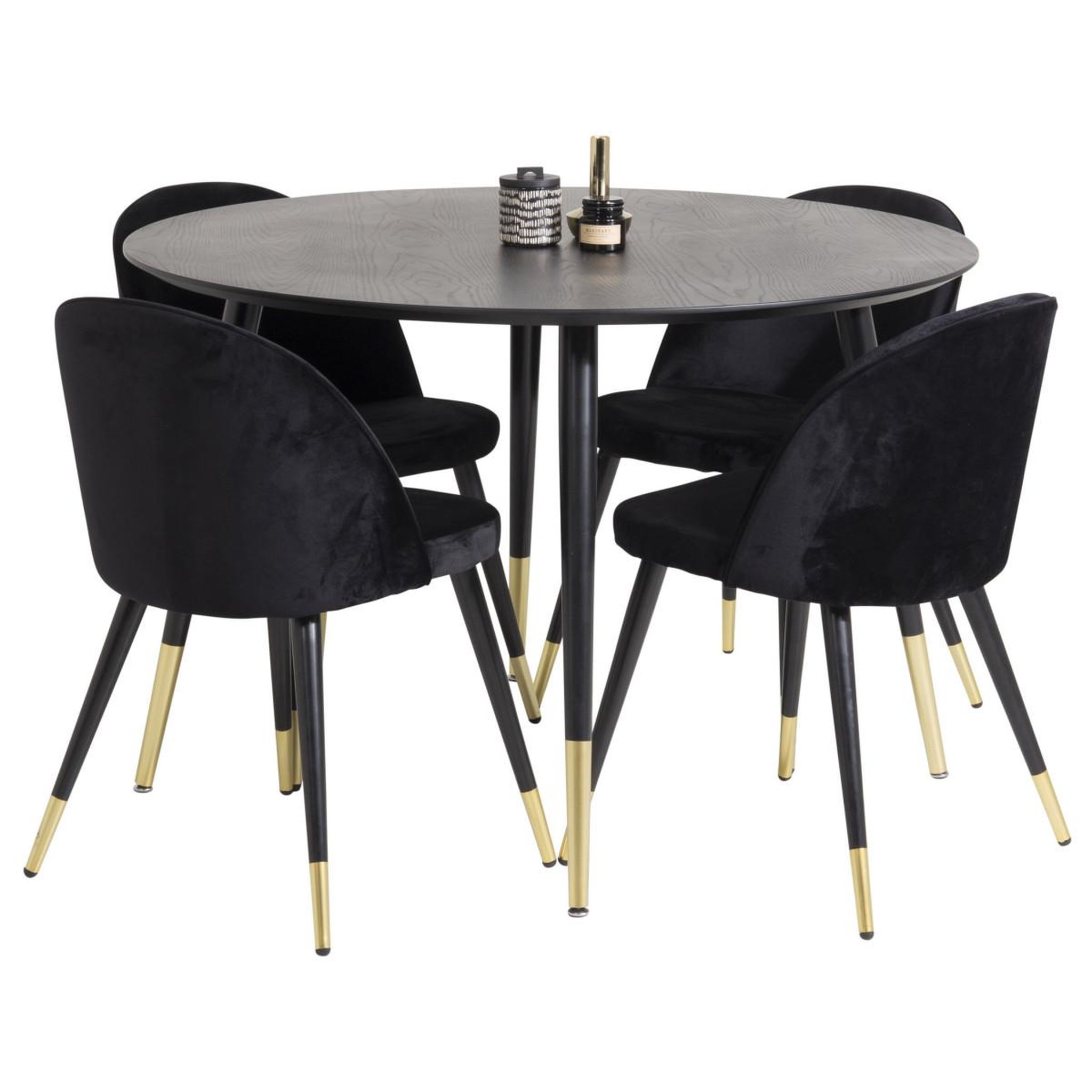 Voir la diapositive 2 : Paris Prix Ensemble table à manger & 4 chaises  dipp & velvet  115cm noir