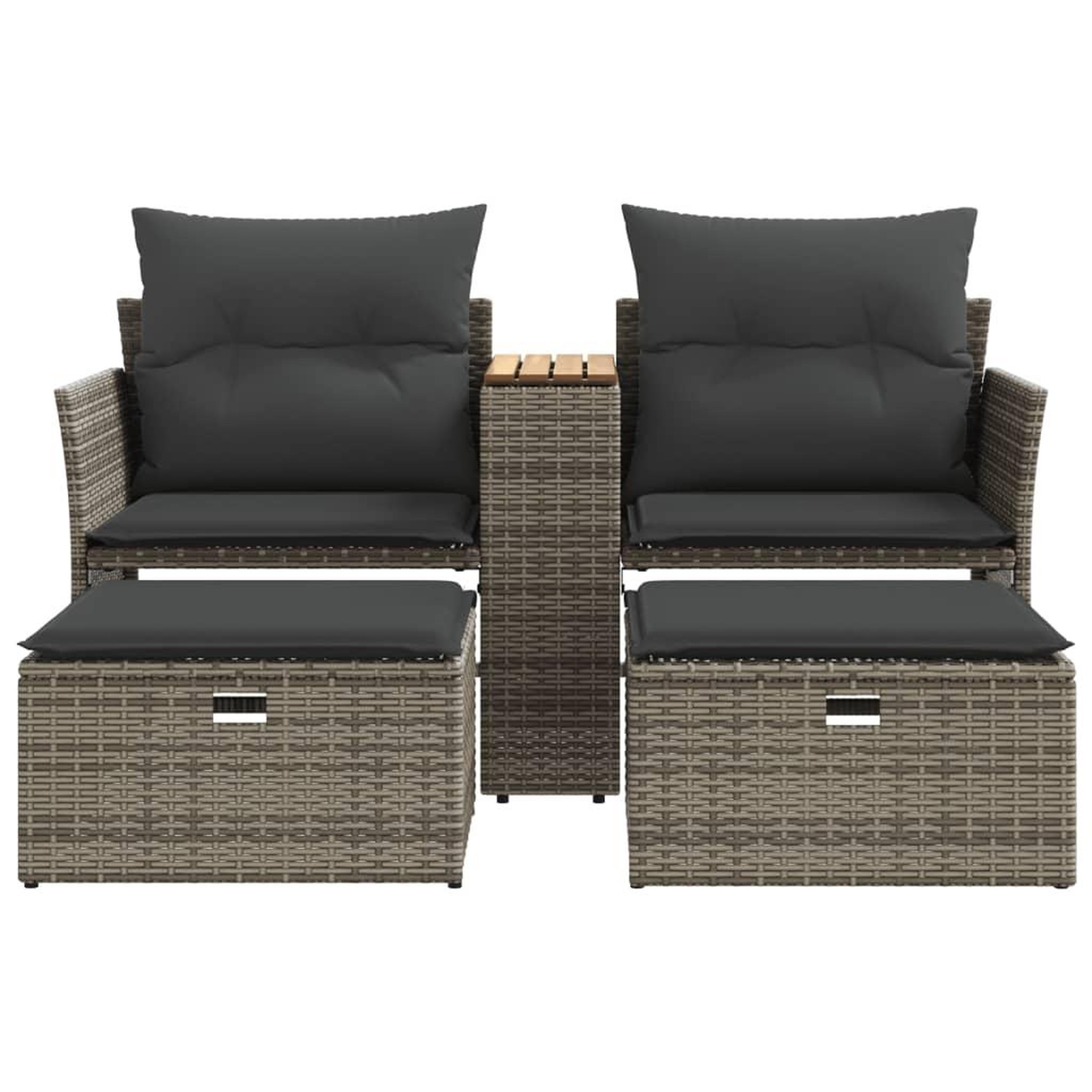 Voir la diapositive 4 : VIDAXL Canape de jardin 2 places avec tabourets gris resine tressee