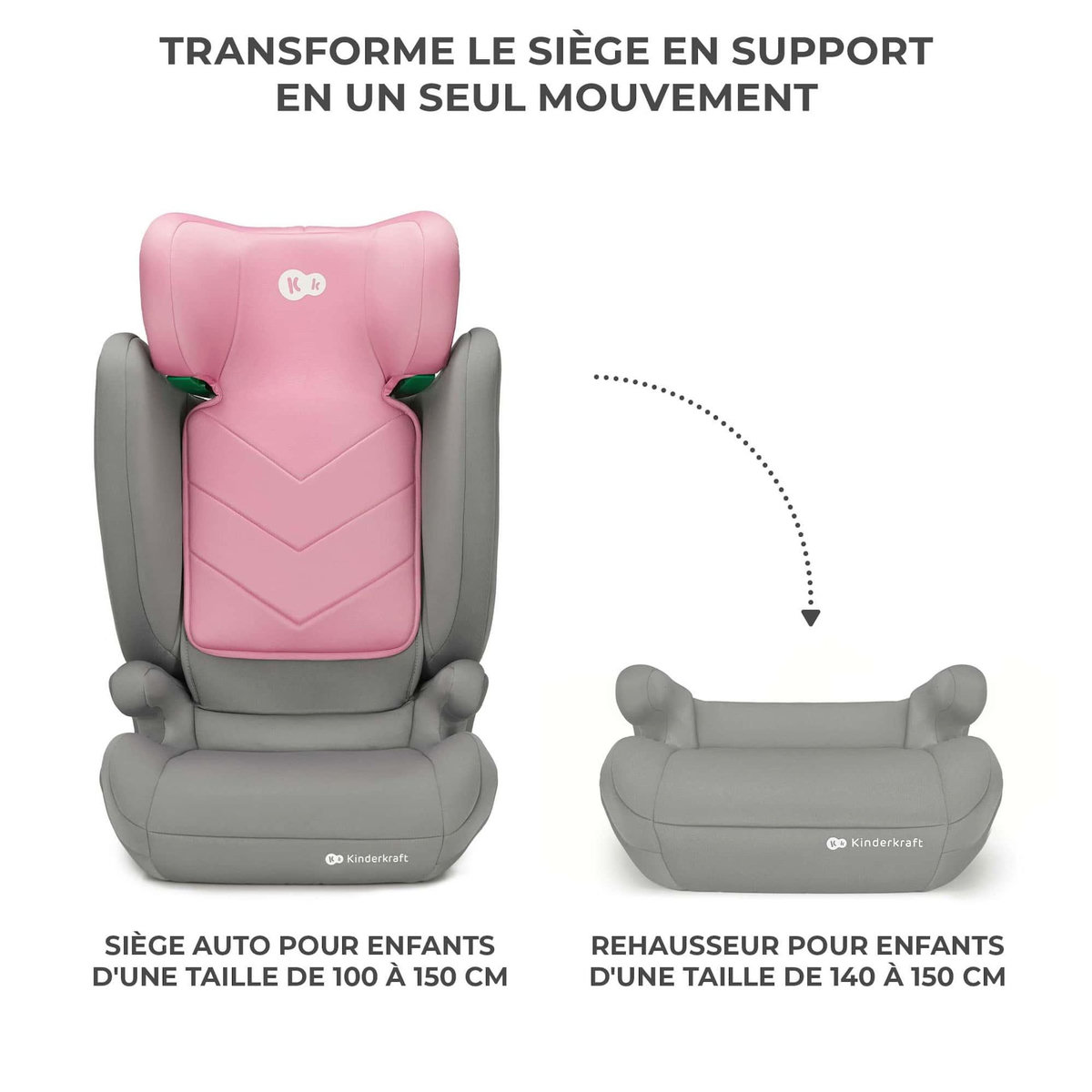 KINDERKRAFT Siège auto évolutif rehausseur 2en1 I-SPARK i-Size 100-150 cm