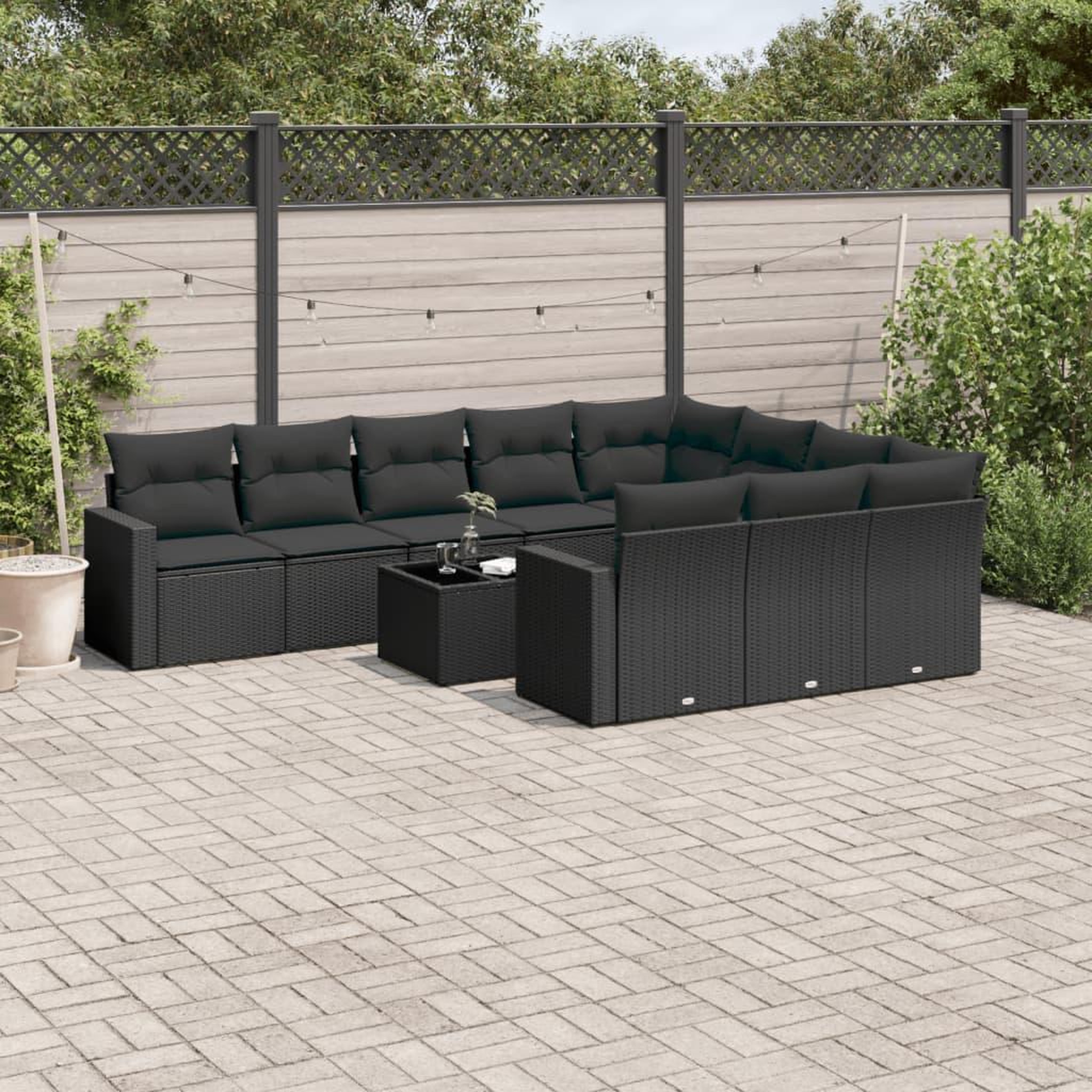 VIDAXL Salon de jardin 11 pcs avec coussins noir resine tressee