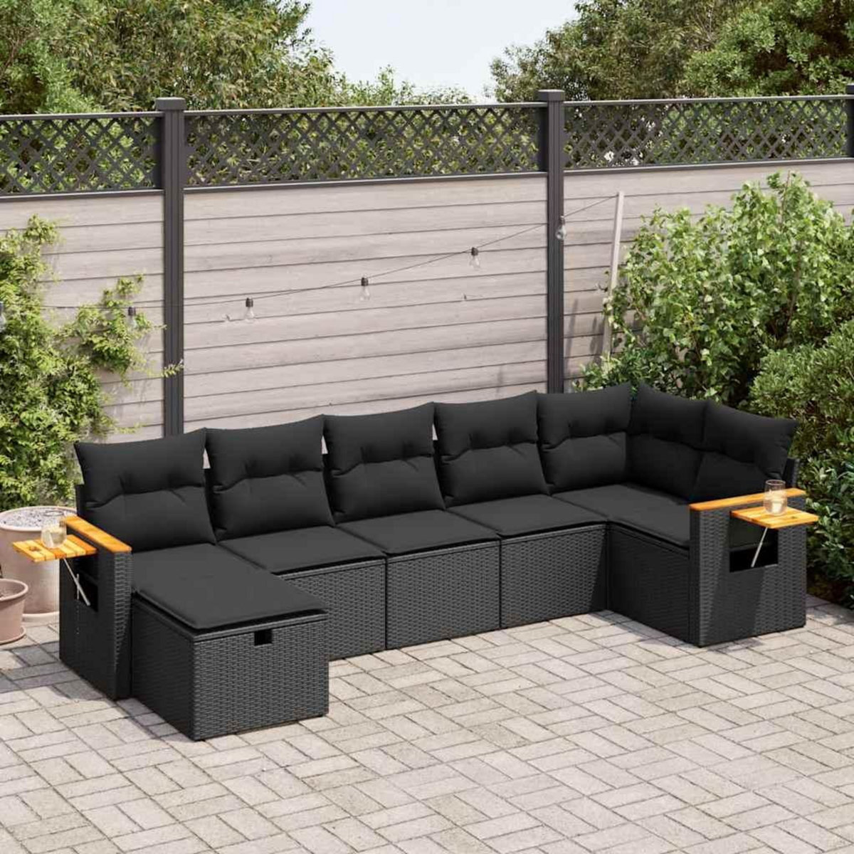 VIDAXL Salon de jardin 7 pcs avec coussins noir resine tressee