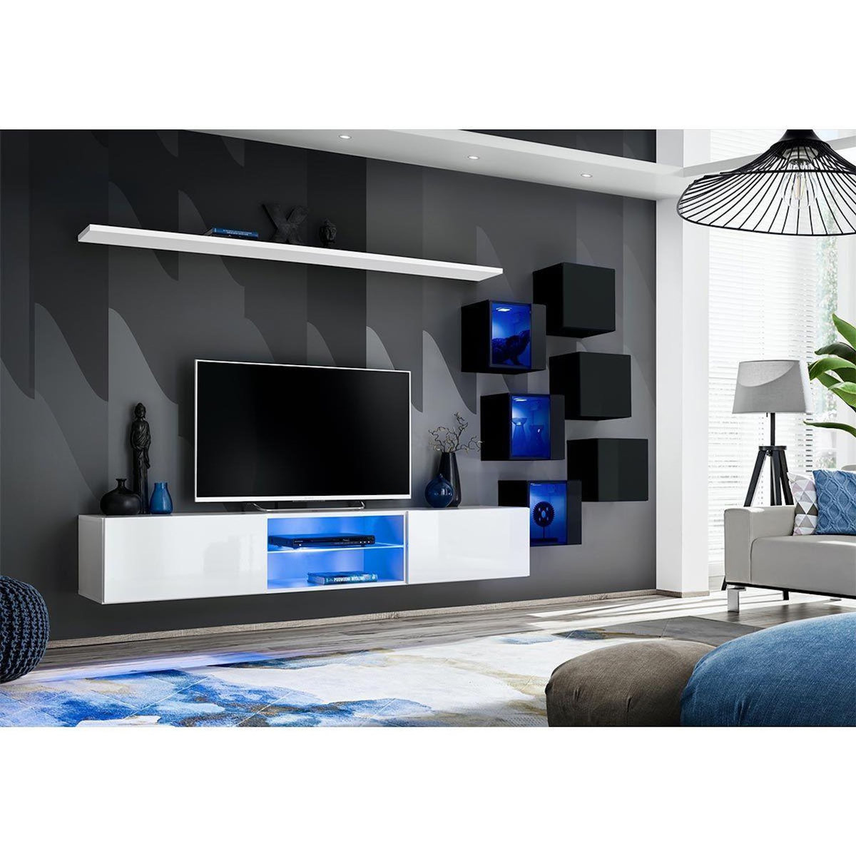 Paris Prix Ensemble Meuble TV  Switch XXI  260cm Blanc & Noir