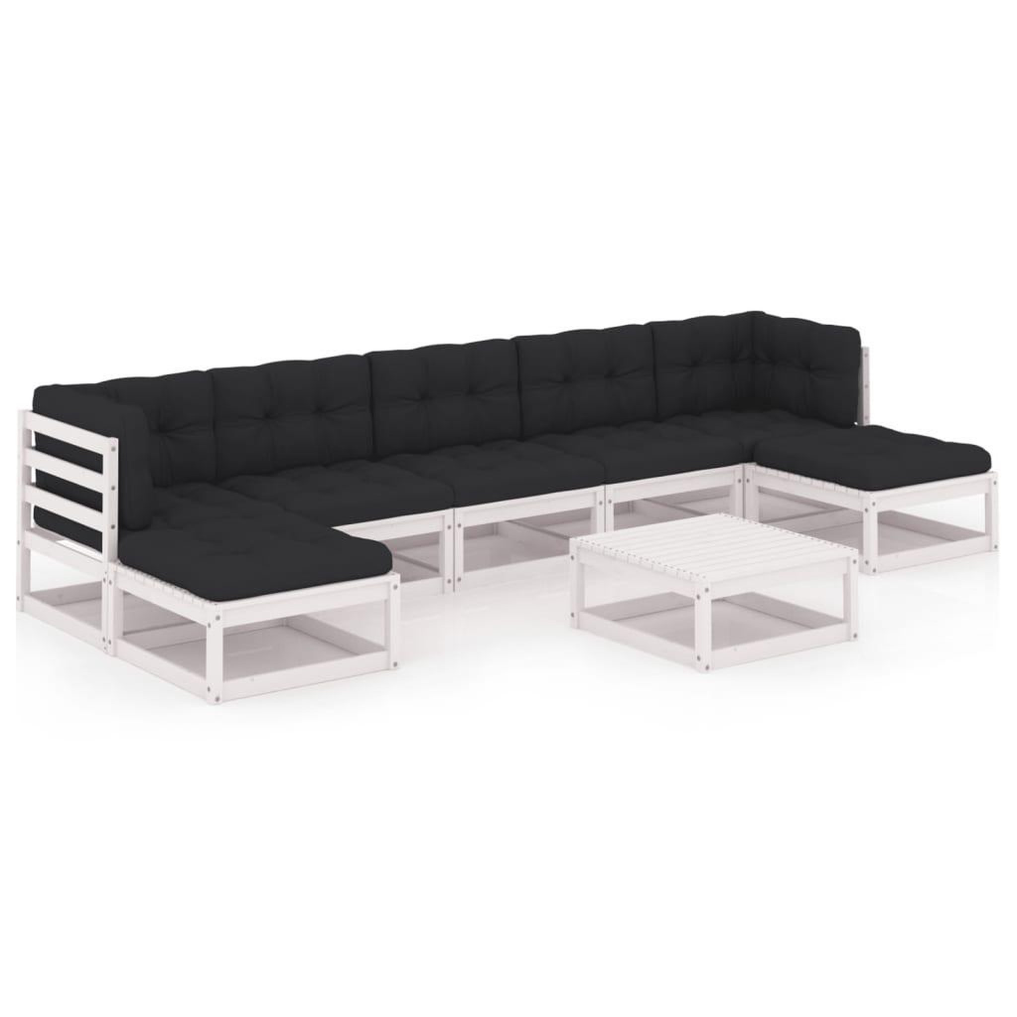 Voir la diapositive 2 : VIDAXL Salon de jardin avec coussins 8 pcs blanc bois de pin massif