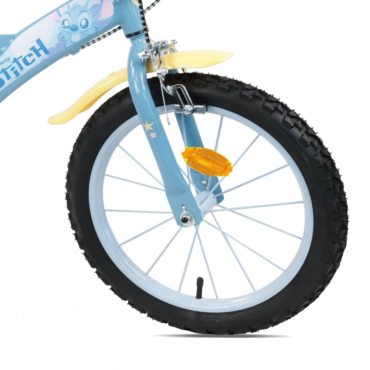 DISNEY Vélo enfant 16'' STITCH de Disney pour enfant de 100 cm à 125 cm avec 2 freins, plaque avant, bidon arrière et pneus gonflables