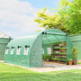 Voir la diapositive 2 : OUTSUNNY Serre tunnel de jardin - 12 m² - bâche PE 140 g/m² - 2 portes et 8 fenêtres - 295x400x200cm - bâche PE 140 g/m² - vert