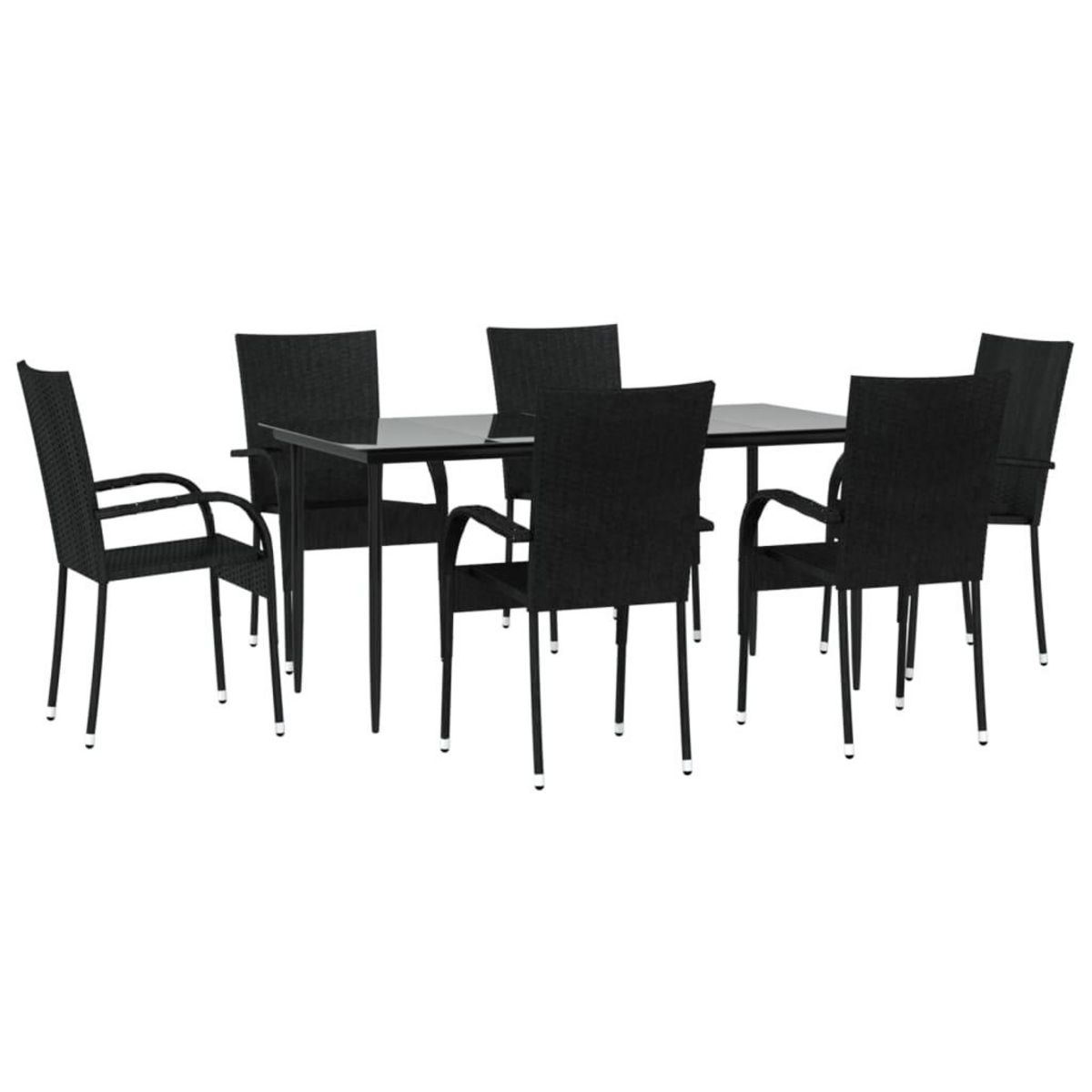 VIDAXL Ensemble a manger de jardin 7 pcs Noir Resine tressee