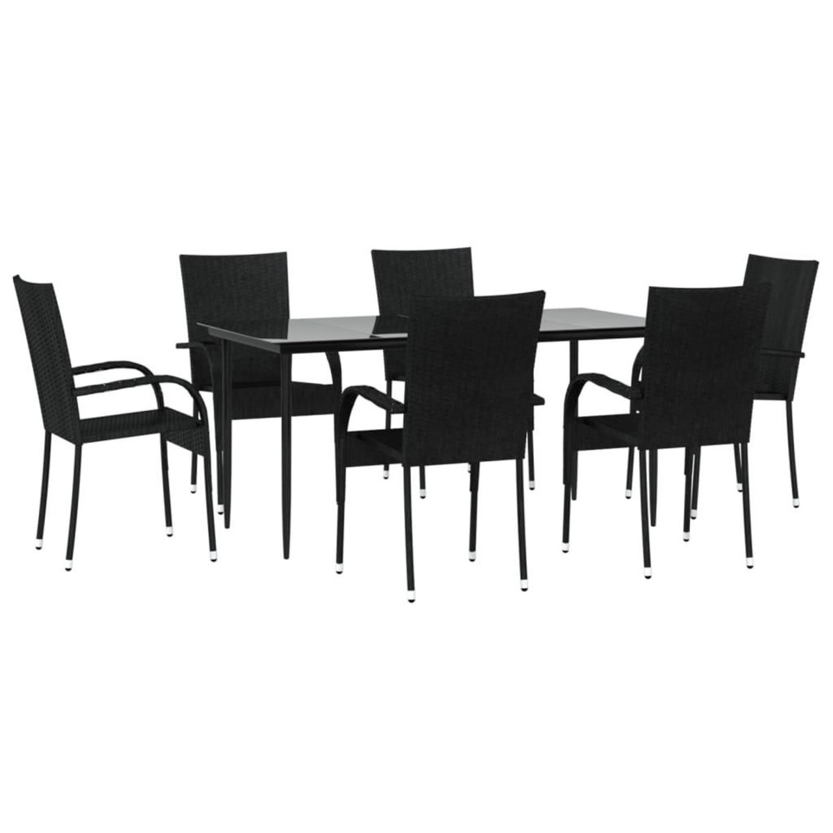 VIDAXL Ensemble a manger de jardin 7 pcs Noir Resine tressee
