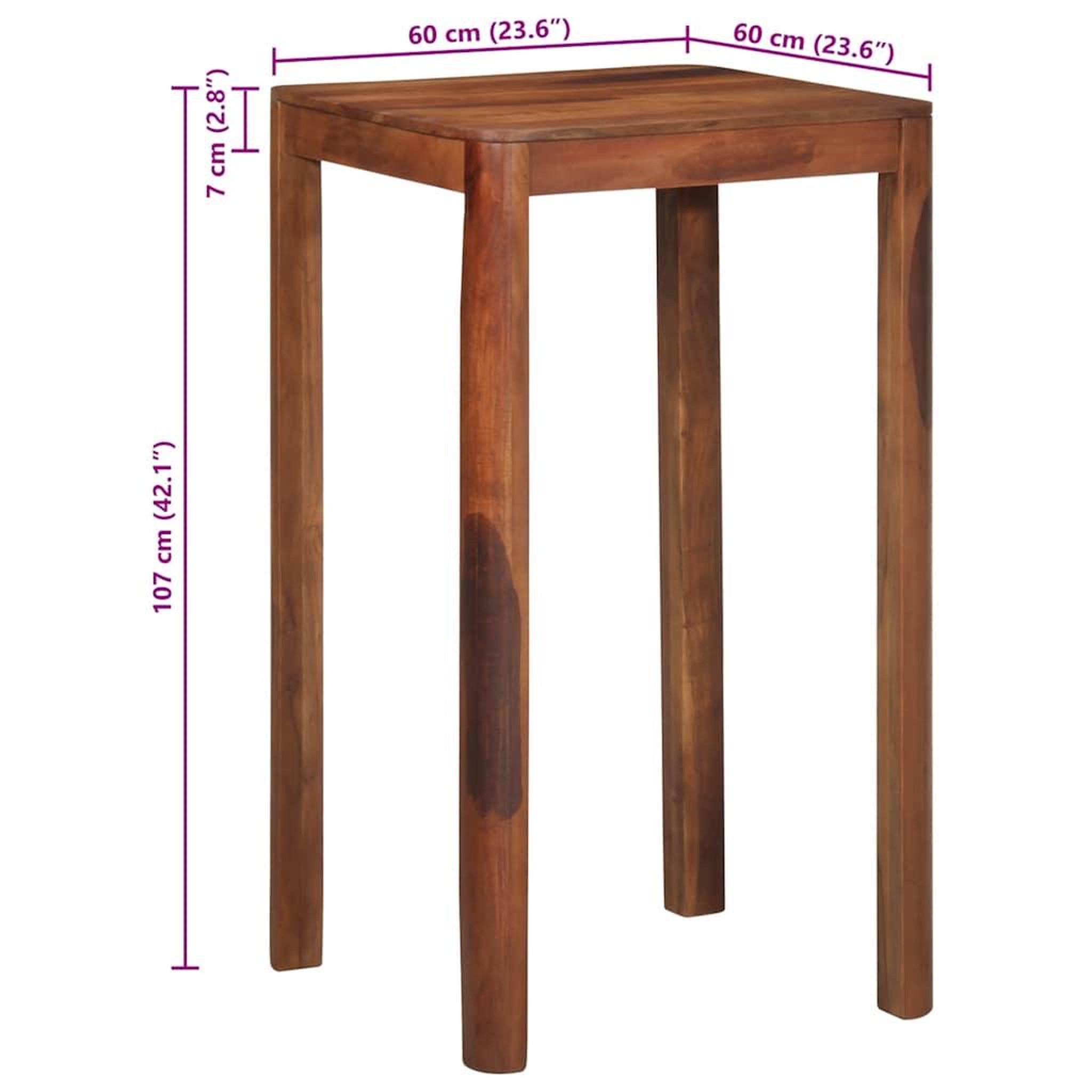 Voir la diapositive 6 : VIDAXL Table de bar 60 x 60 x 107 cm bois massif d'acacia