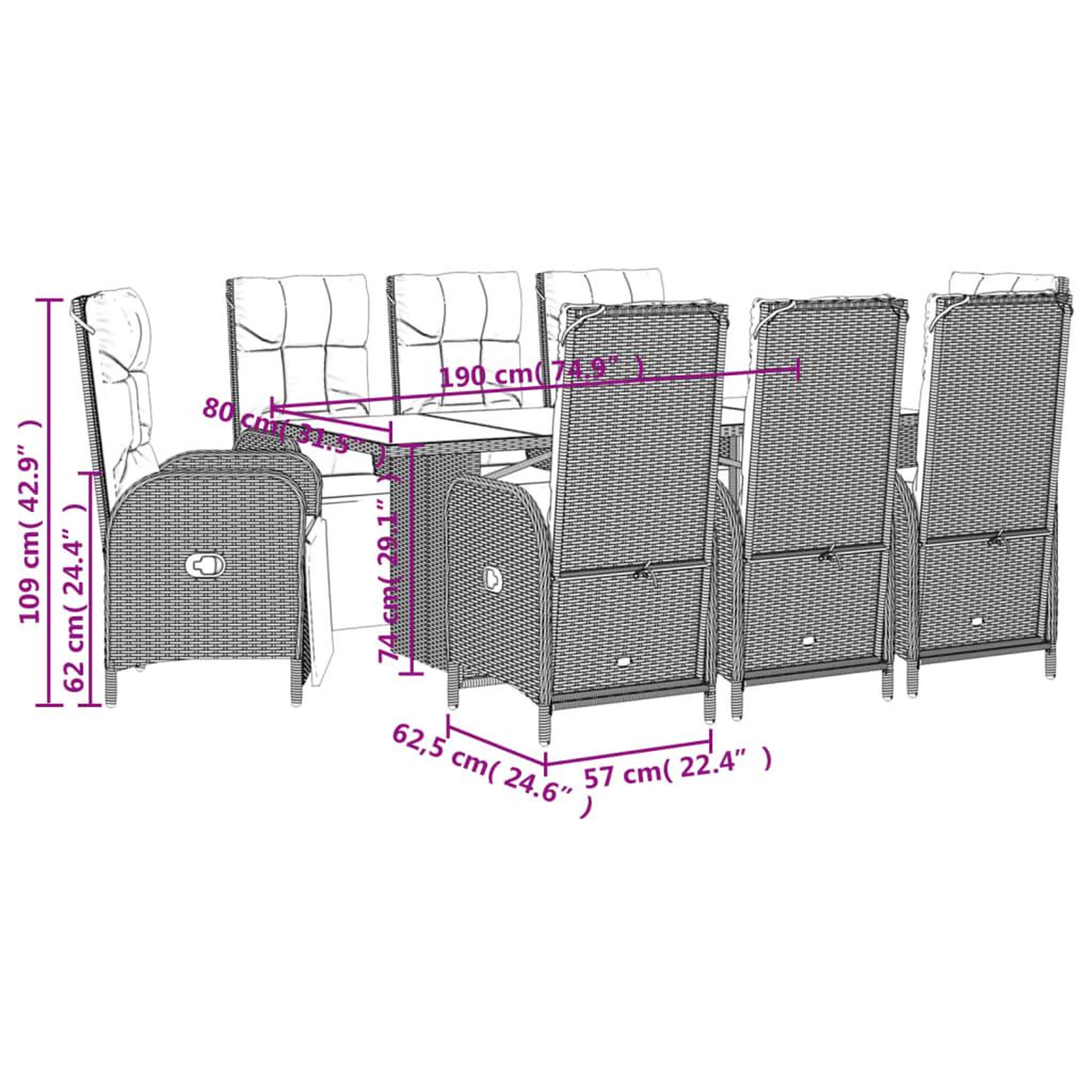 Voir la diapositive 6 : VIDAXL Ensemble a manger de jardin 9 pcs coussins gris resine tressee