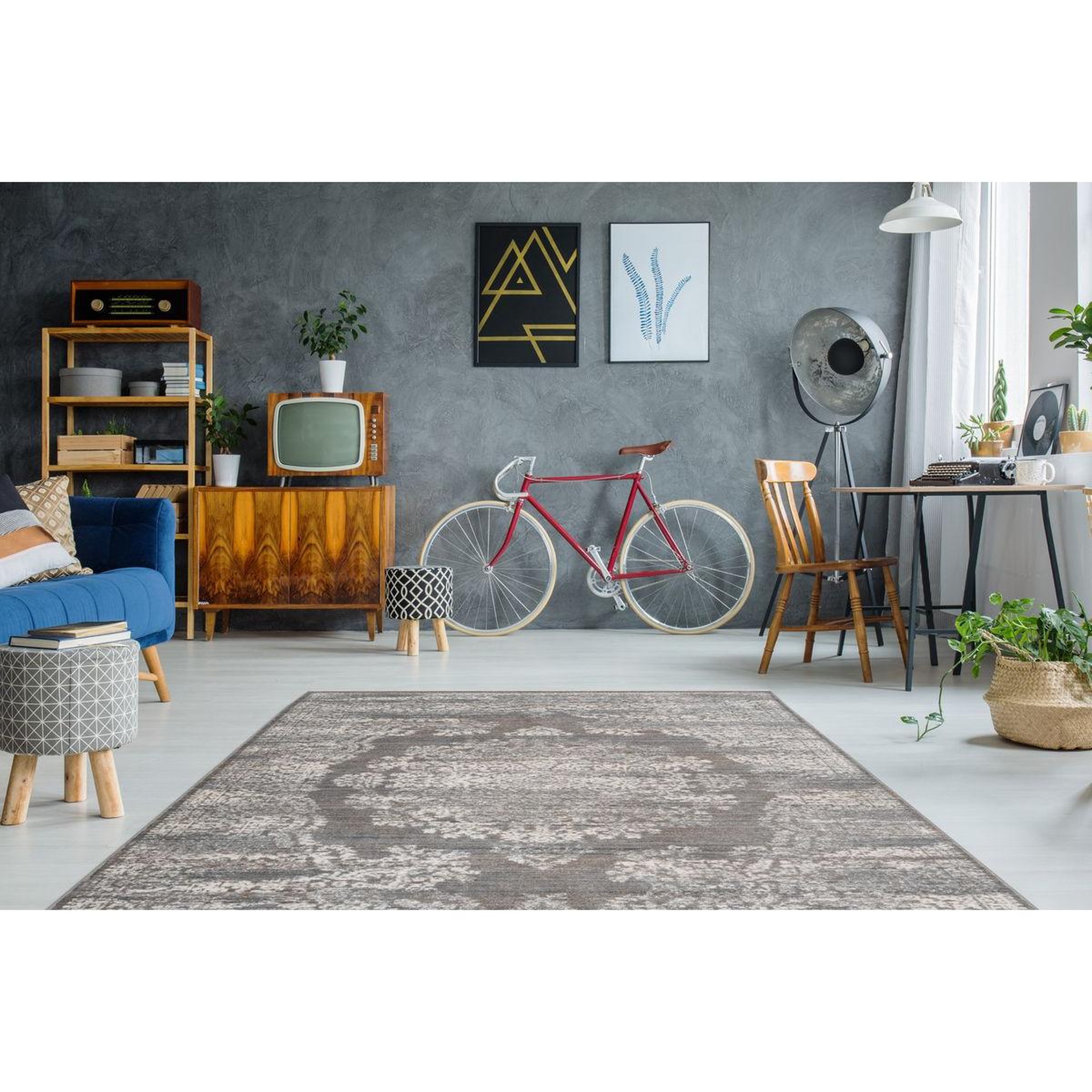 Voir la diapositive 2 : Paris Prix Tapis vintage à franges  baroque viii  gris