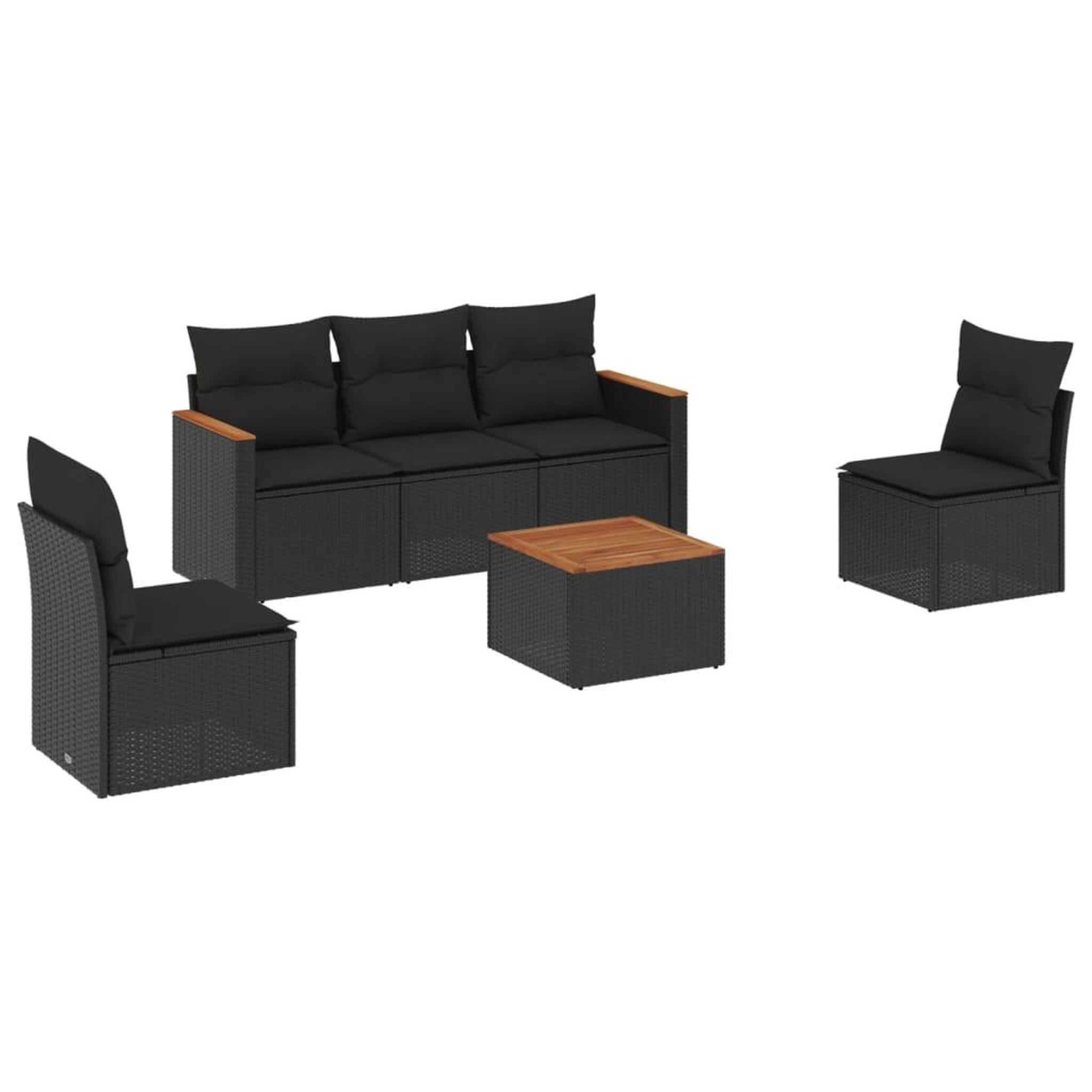 Voir la diapositive 2 : VIDAXL Salon de jardin 6 pcs avec coussins noir resine tressee