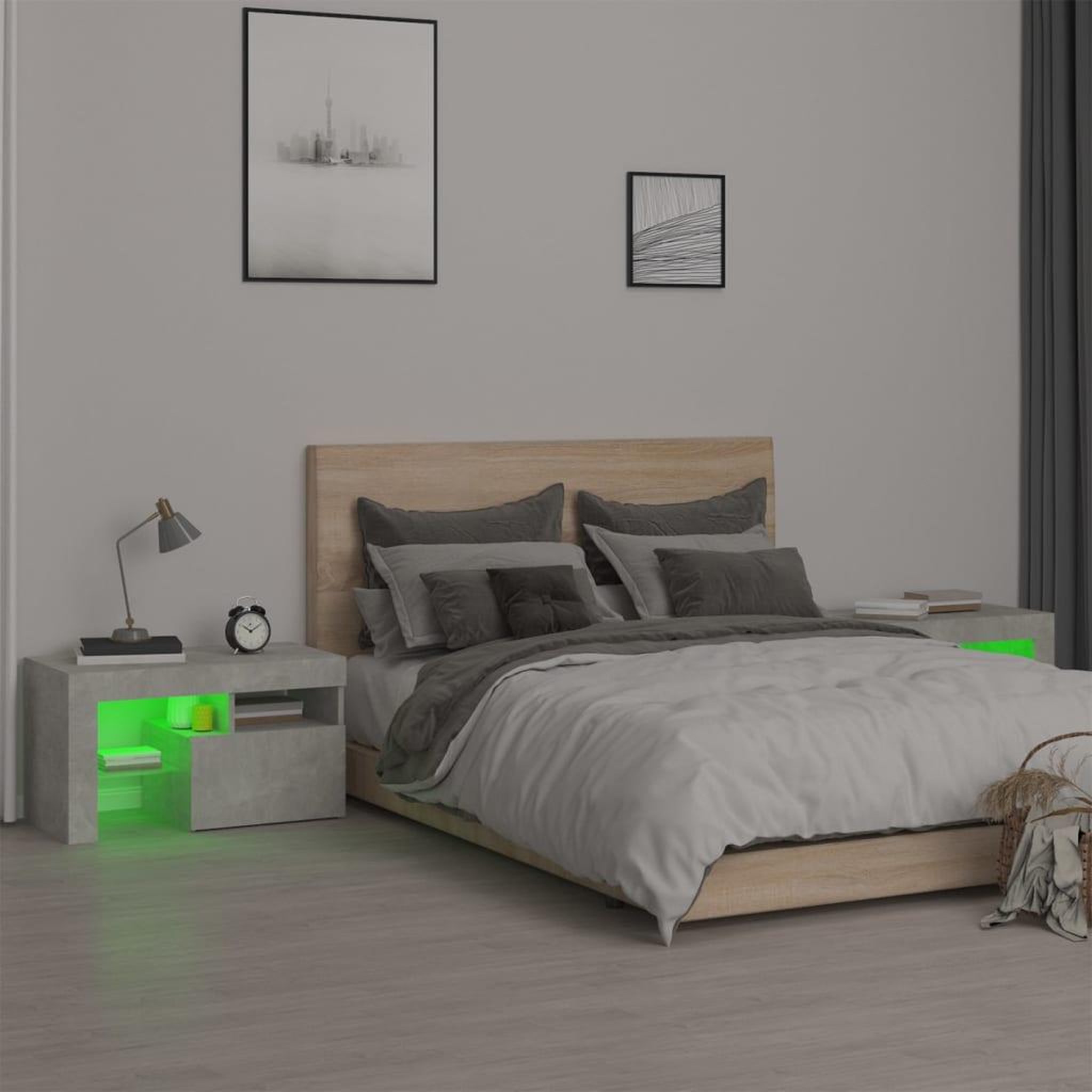Voir la diapositive 5 : VIDAXL Tables de chevet 2 pcs et lumieres LED Gris beton 70x36,5x40 cm