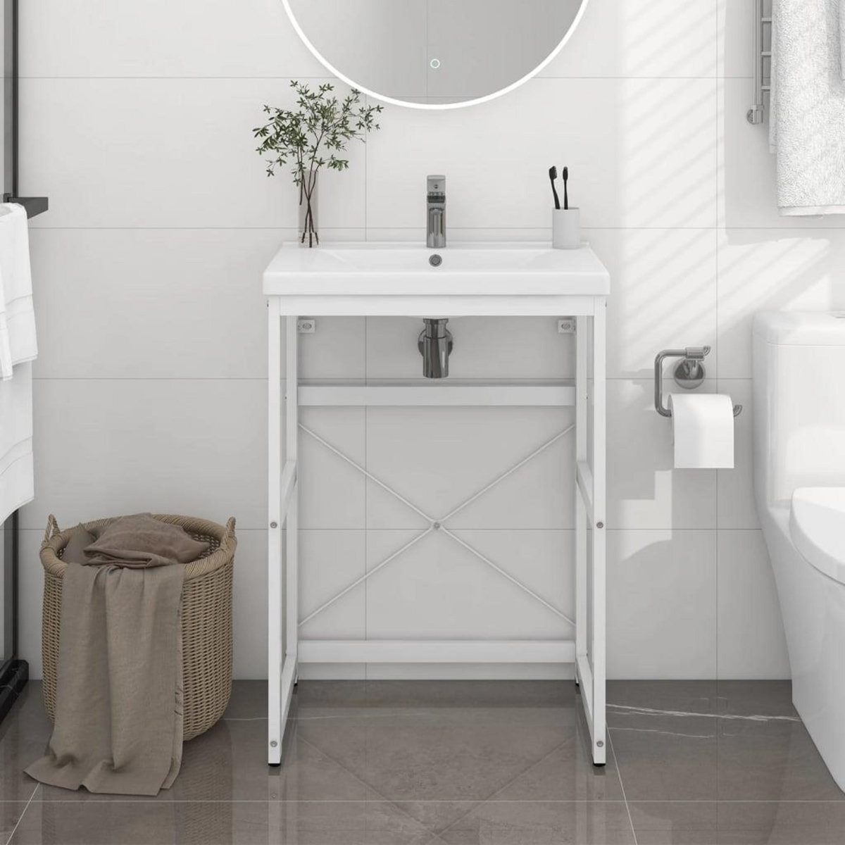 VIDAXL Cadre de lavabo de salle de bain Blanc 59x38x83 cm Fer