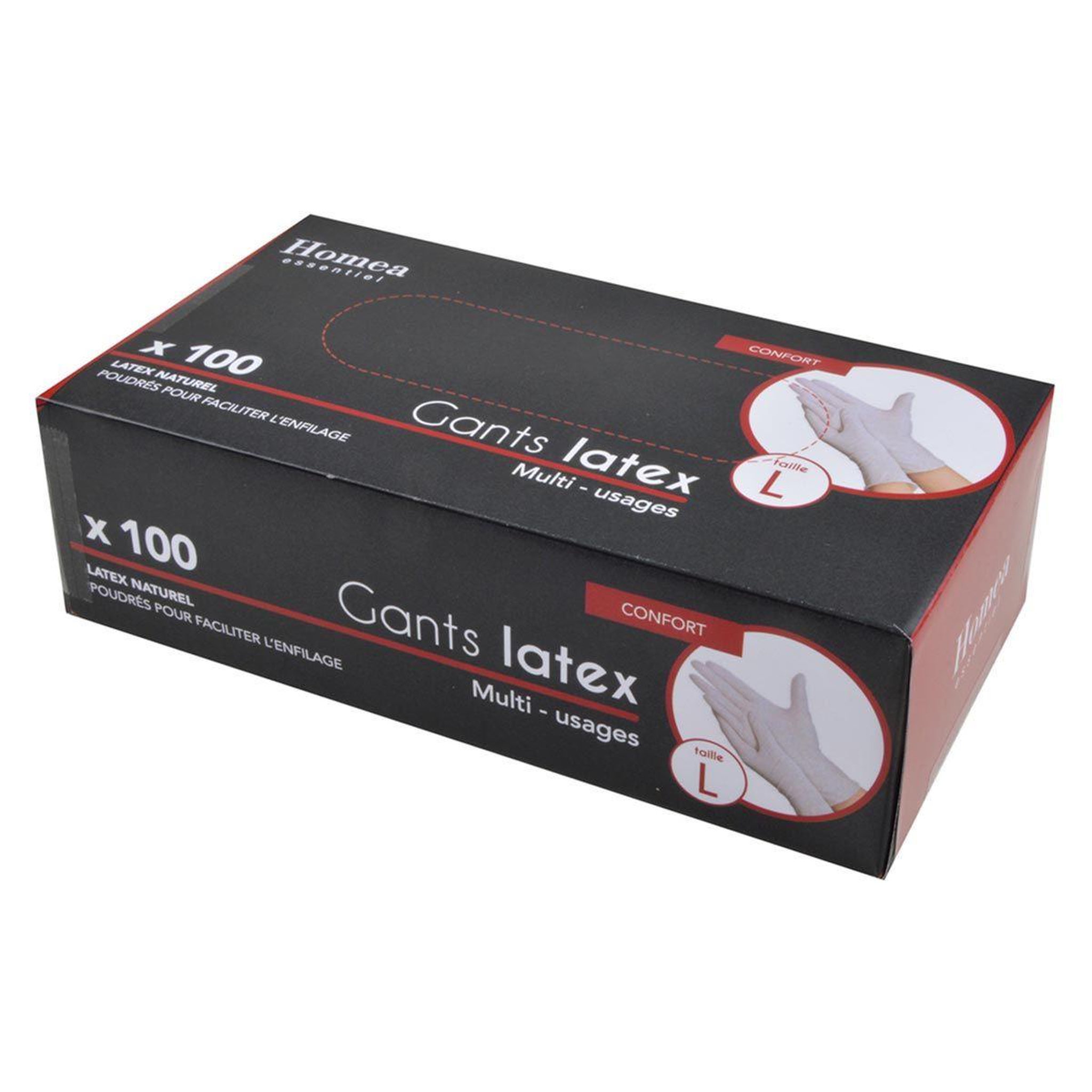 Voir la diapositive 1 : HOMEA Lot de 100 gants de ménage  latex  taille l blanc
