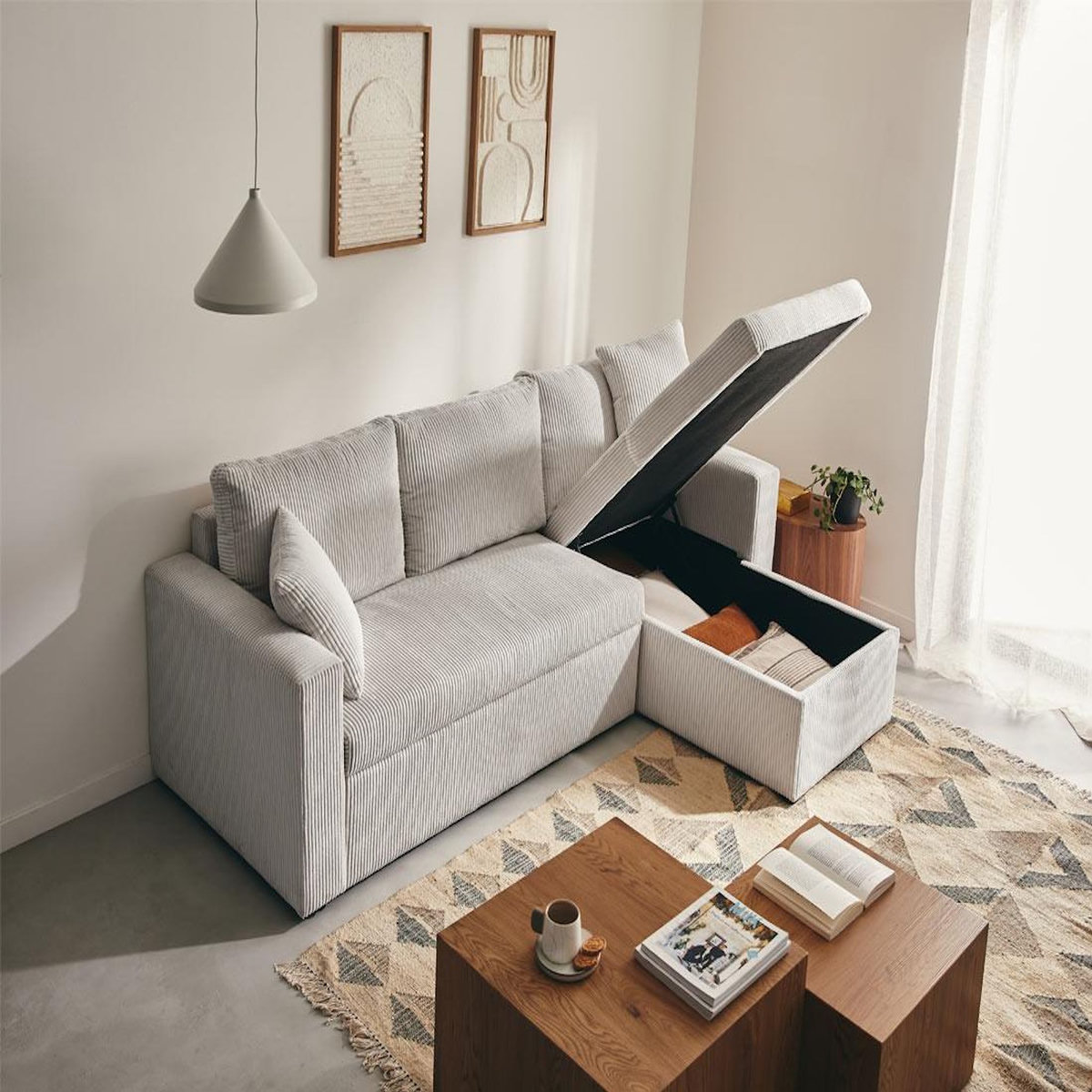 BEST MOBILIER Cyrus - canapé d'angle réversible 4 places - convertible avec coffre - en velours côtelé