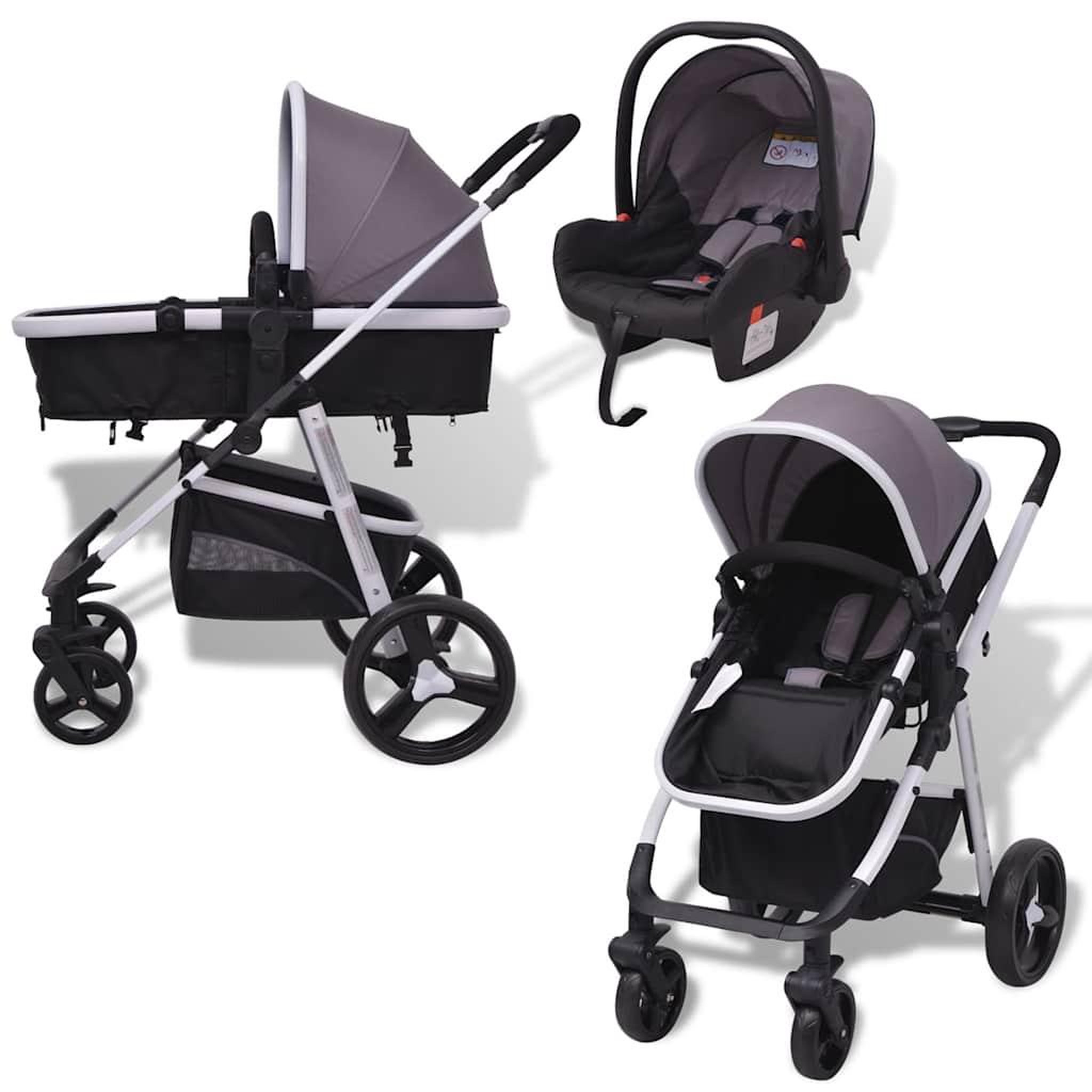 Voir la diapositive 3 : VIDAXL Poussette 3-en-1 Aluminium Gris et noir