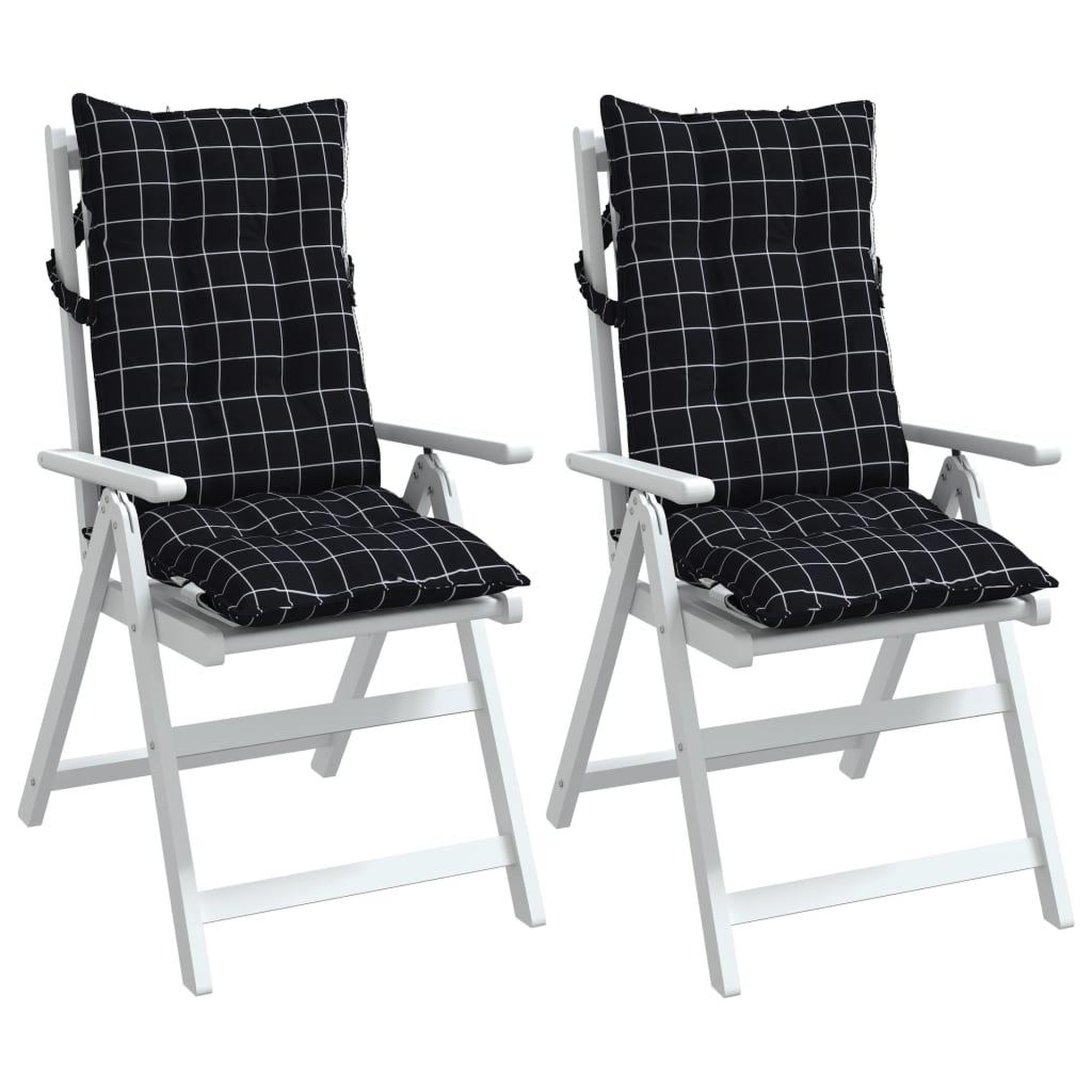 Voir la diapositive 4 : VIDAXL Coussins de chaise a dossier haut lot de 2 motif carreaux noir