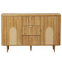 Voir la diapositive 1 : LISA DESIGN Milazzo - buffet bas - bois plaqué chêne et cannage - 3 tiroirs et 2 portes - 160 cm