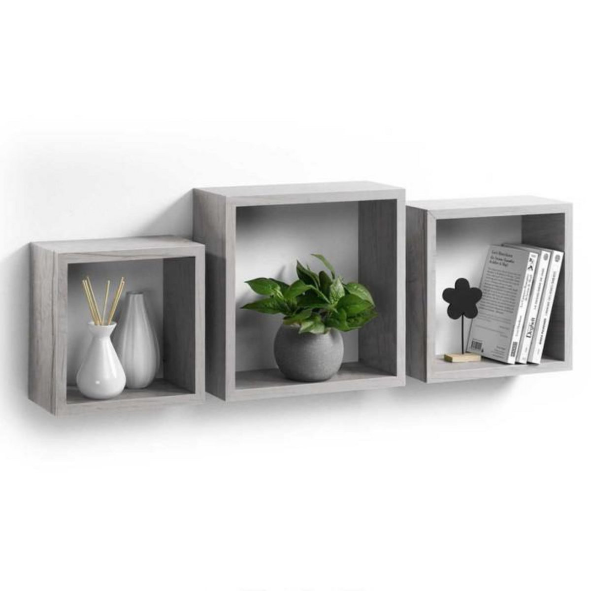 Paris Prix Lot de 3 Étagères Murales  Cube  30cm Chêne Blanchi