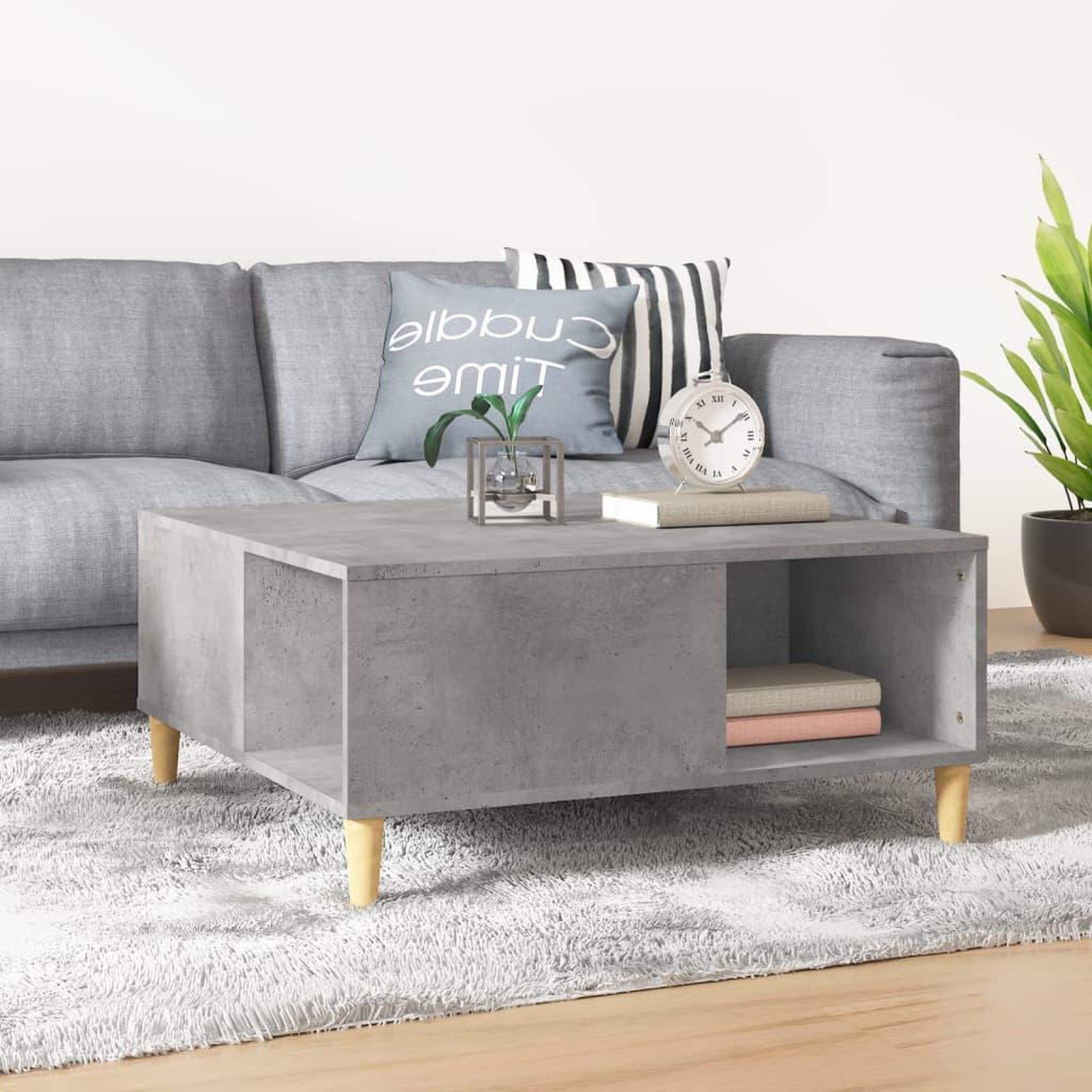 Voir la diapositive 1 : VIDAXL Table basse gris beton 80x80x36,5 cm bois d'ingenierie